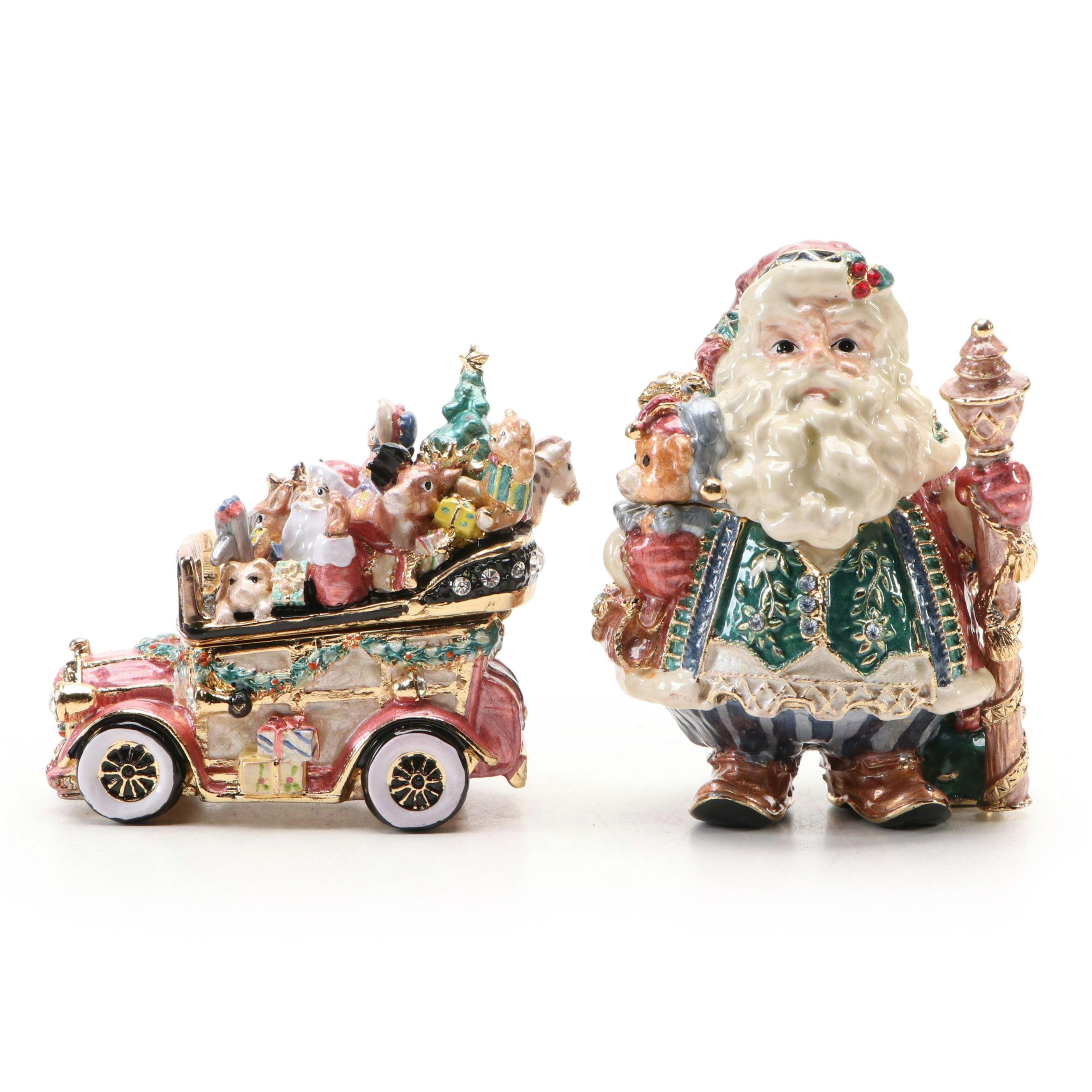 Fitz & Floyd Treasures Collection "Jolly Ole St. Nick" and "Santa Car" Boxes