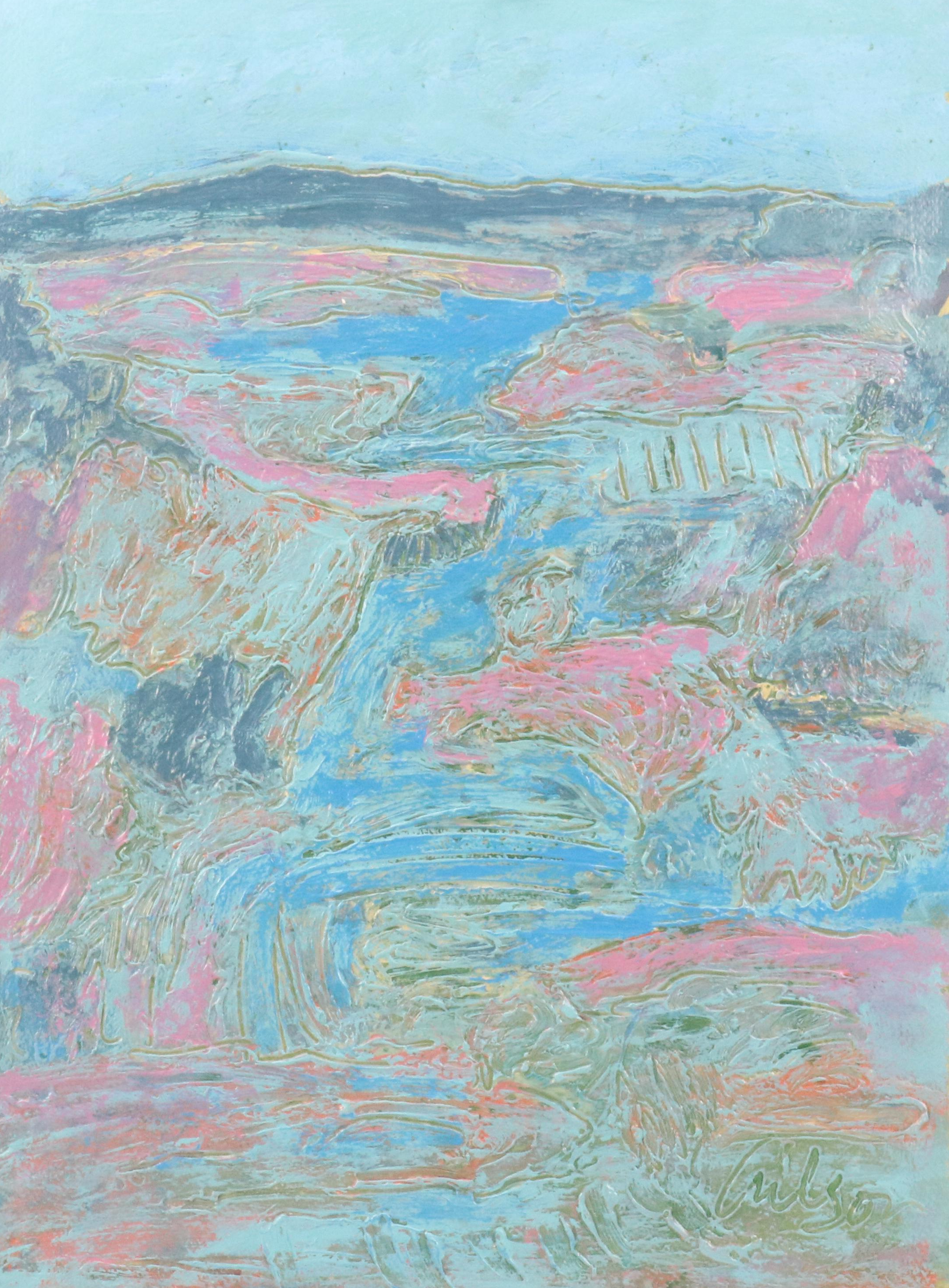 Harry Hilson Acrylic Painting with Abstract Landscape