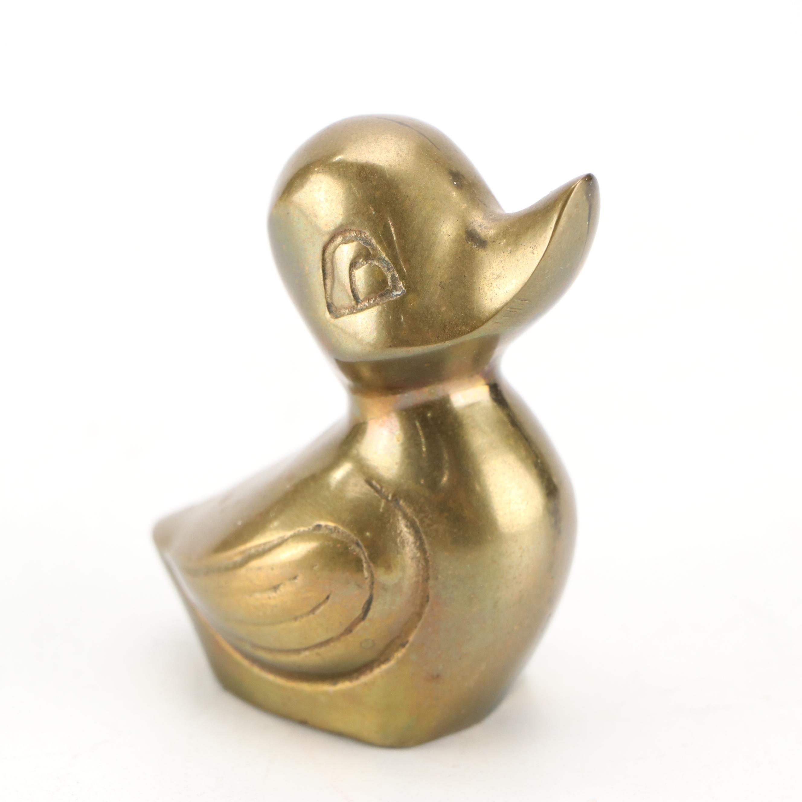 Handcrafted "Green Wing Teal" Duck Decoy with Brass Duck Office Accessories