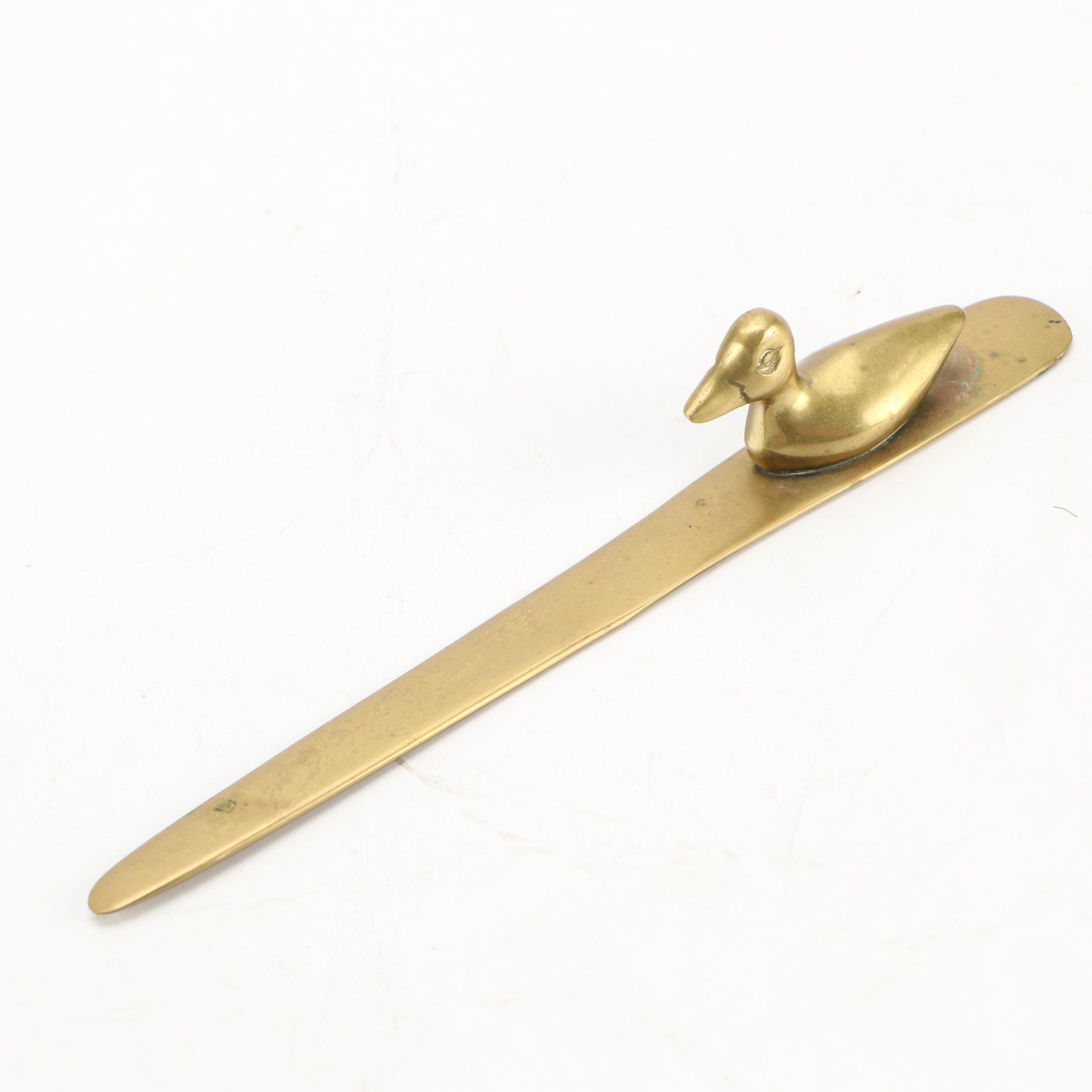 Handcrafted "Green Wing Teal" Duck Decoy with Brass Duck Office Accessories