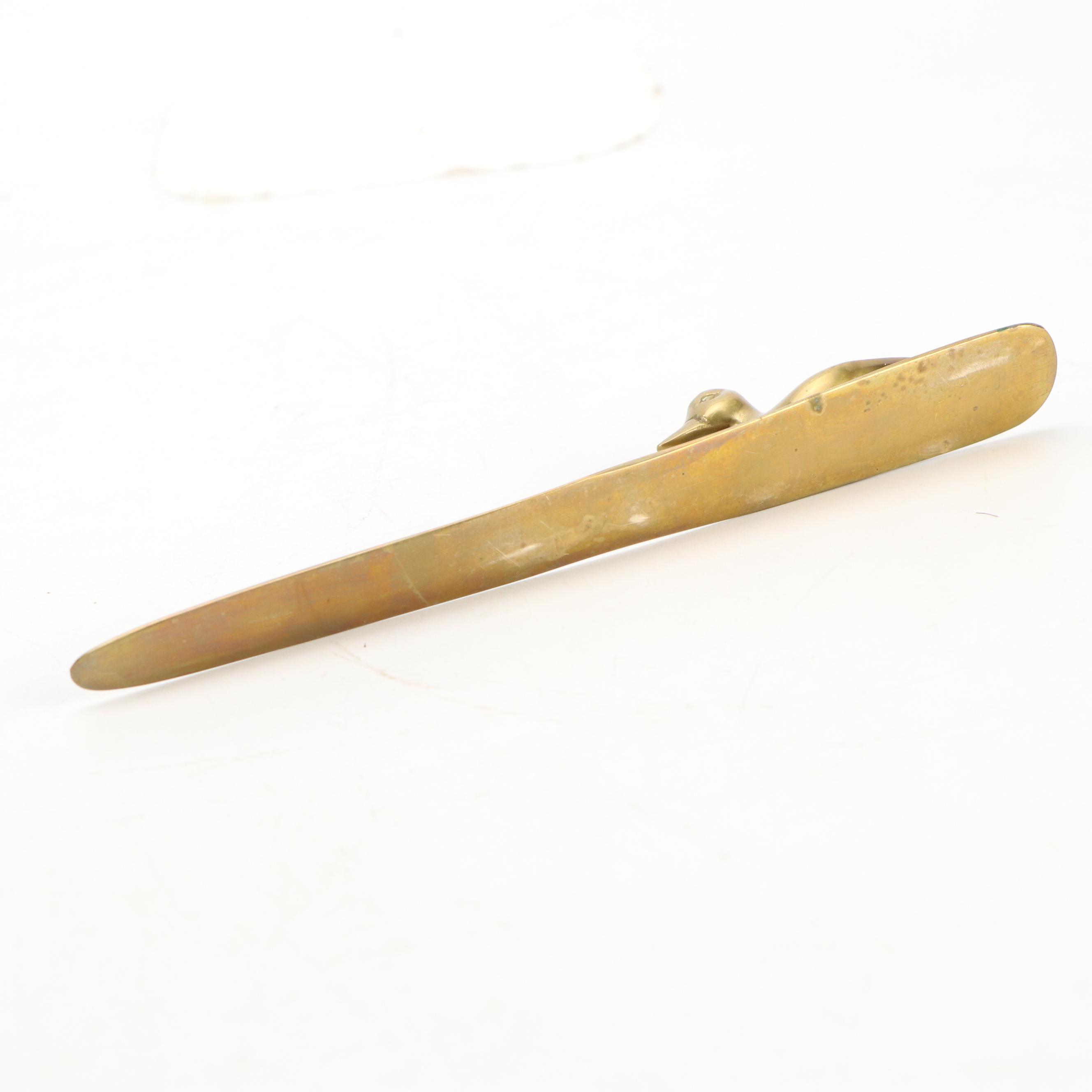 Handcrafted "Green Wing Teal" Duck Decoy with Brass Duck Office Accessories