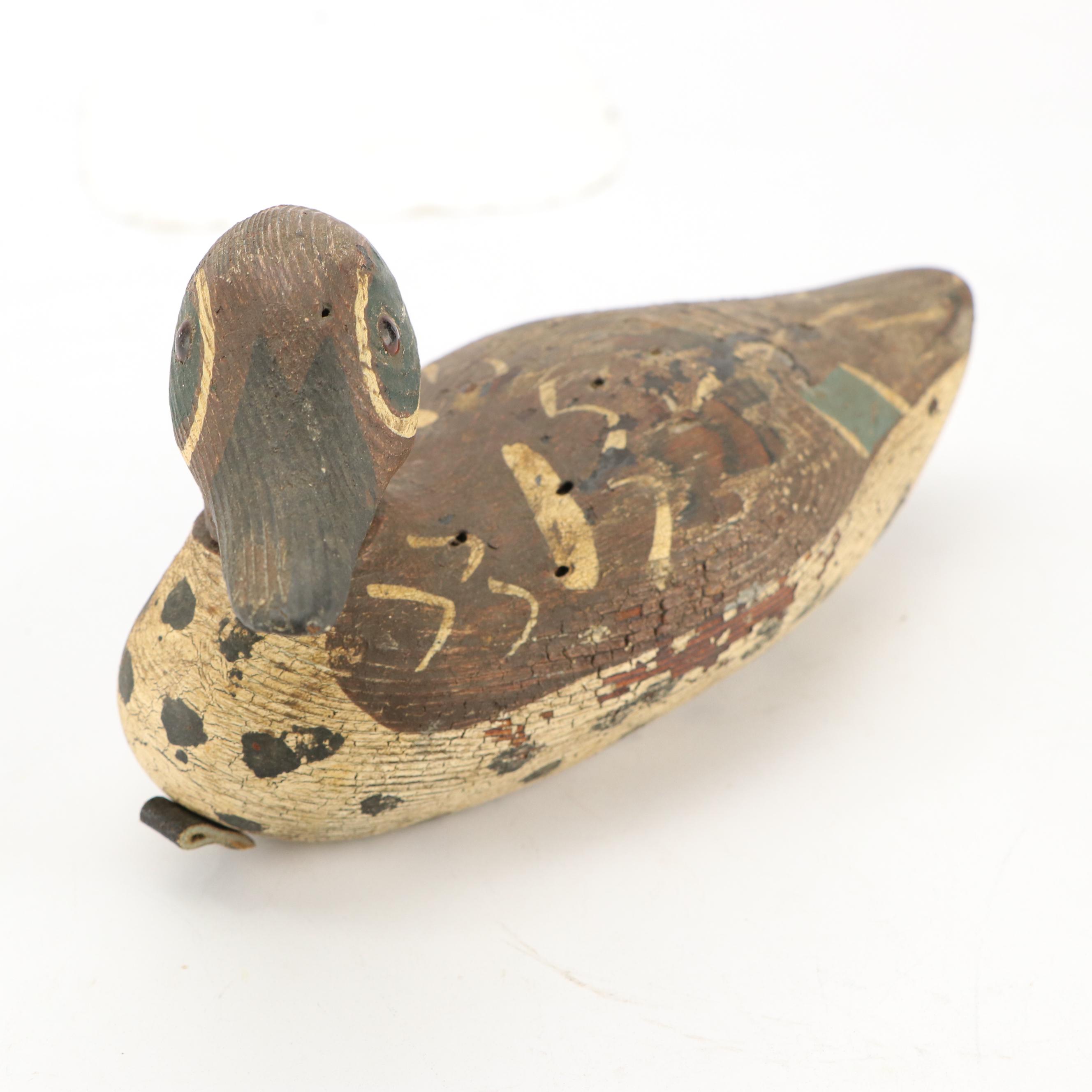 Handcrafted "Green Wing Teal" Duck Decoy with Brass Duck Office Accessories