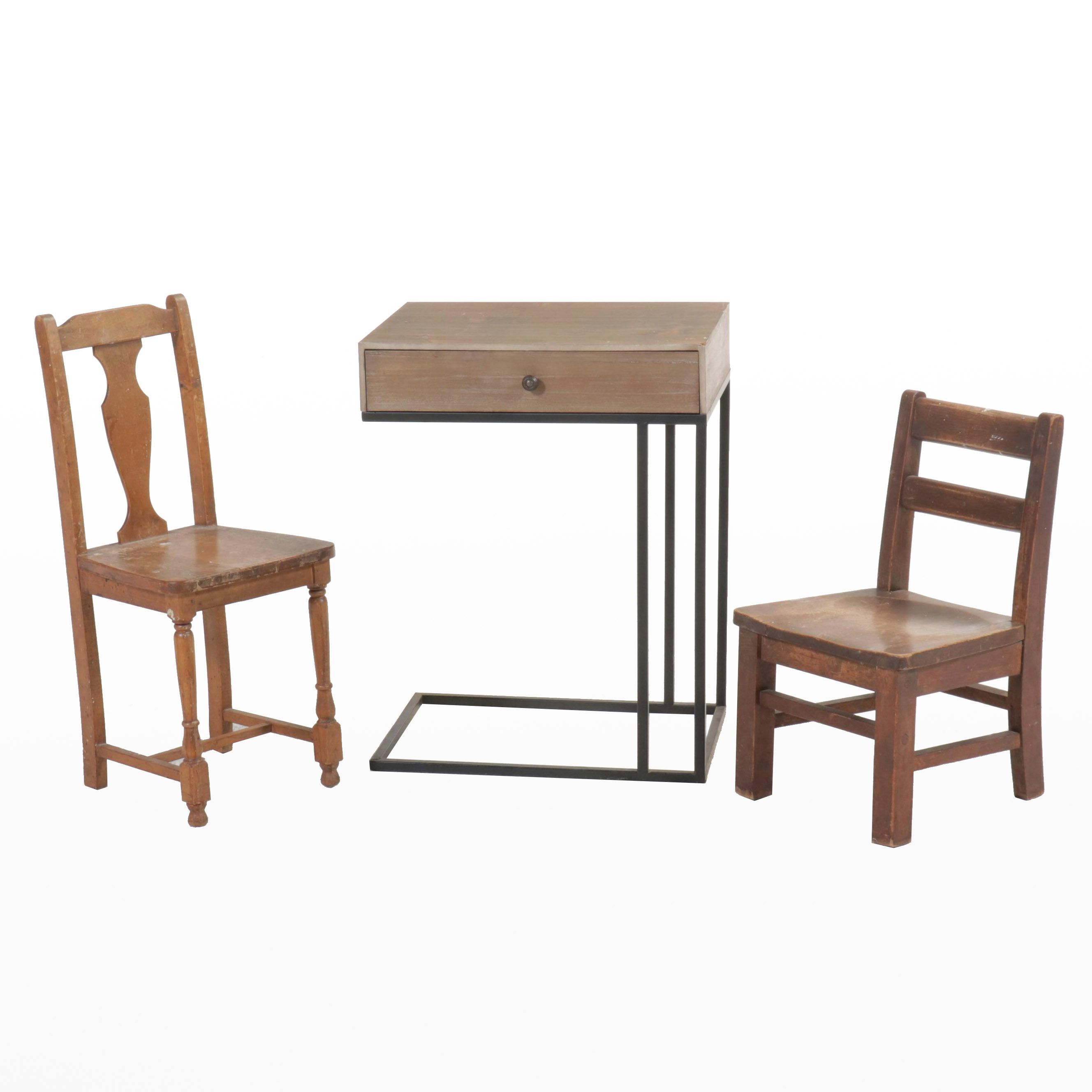 Paris Mfg. Co. and Other Children's Oak & Walnut Chairs with Side Table