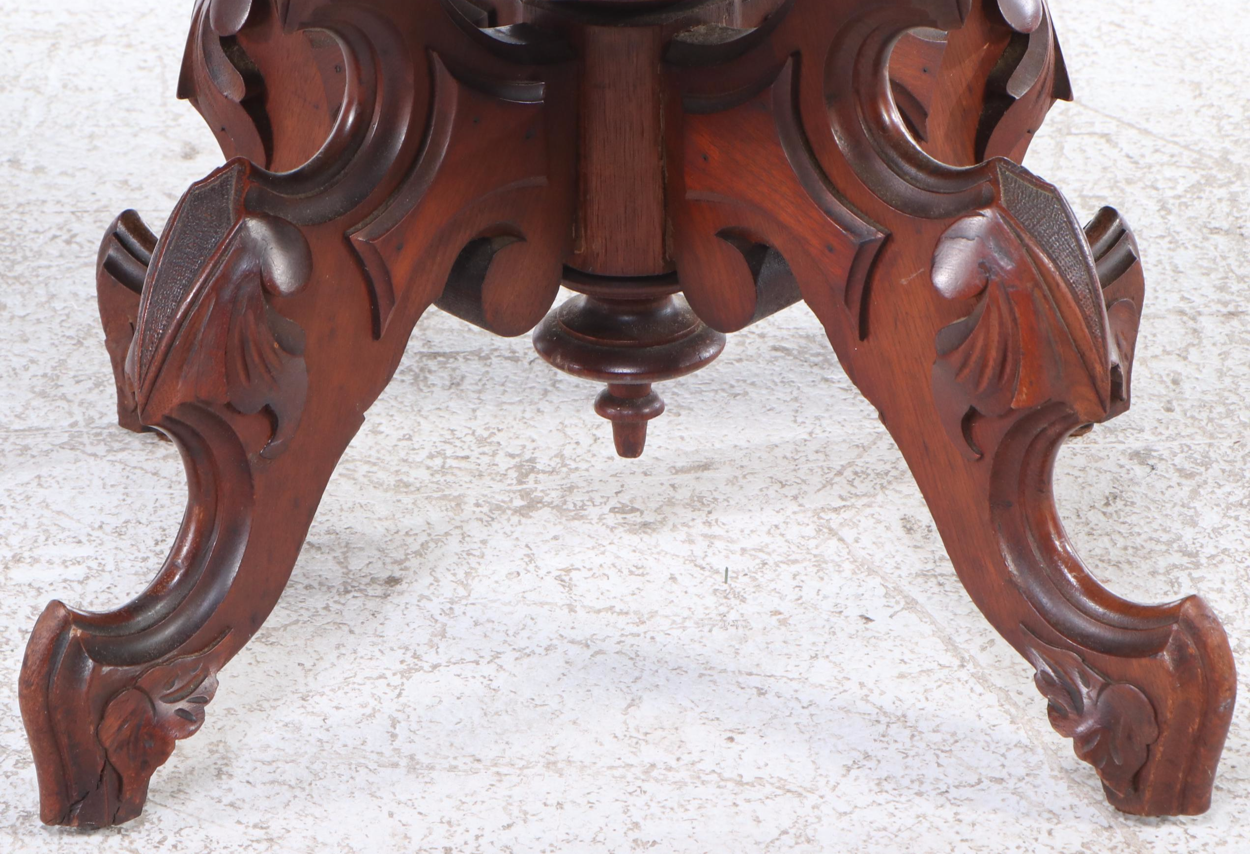 Victorian Marble Top Carved Wood Coffee Table, Late 19th/Early 20th Century