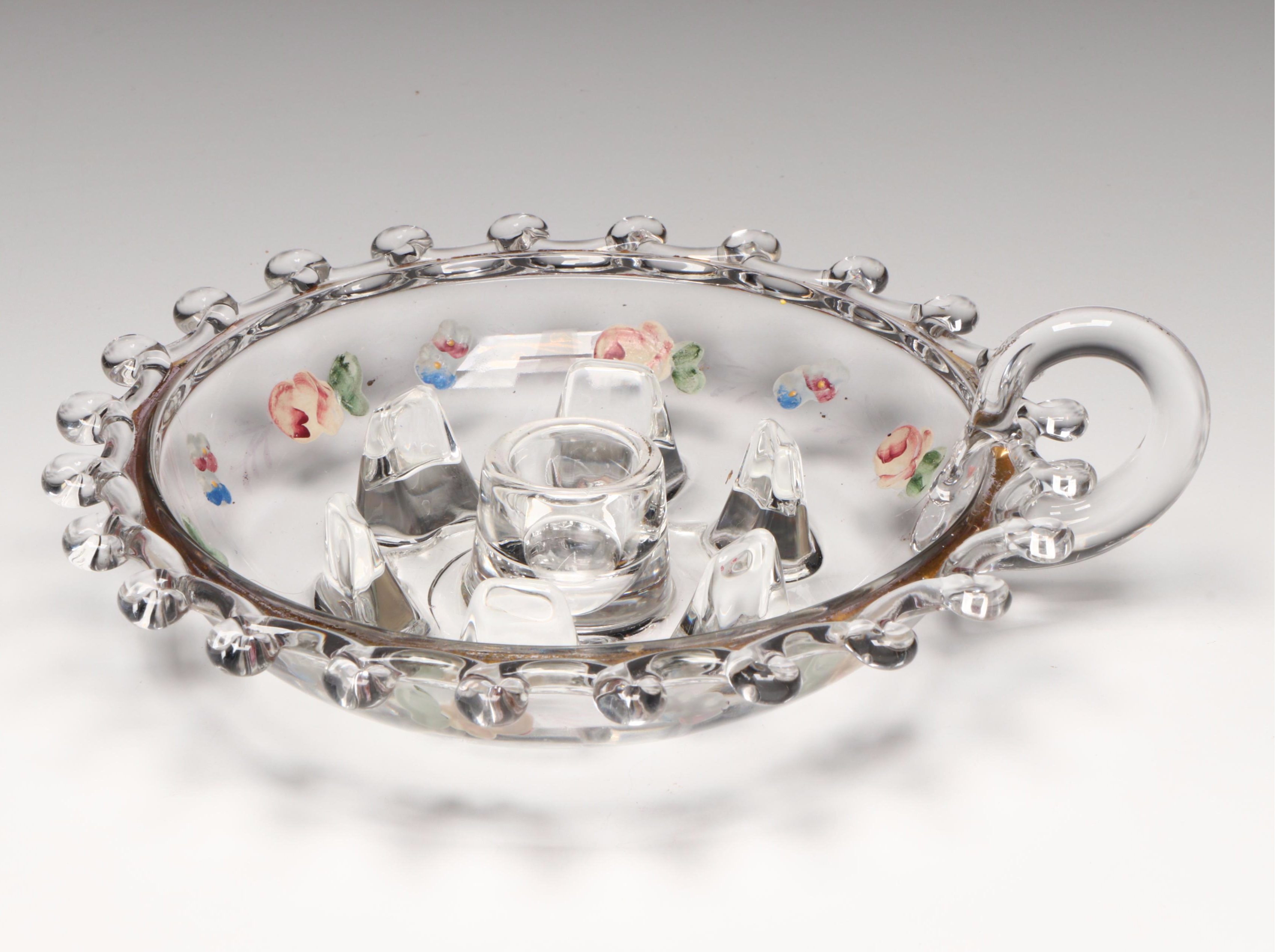 Heisey Glass "Charlton Roses" Decorated "Lariat" Hurricanes and More