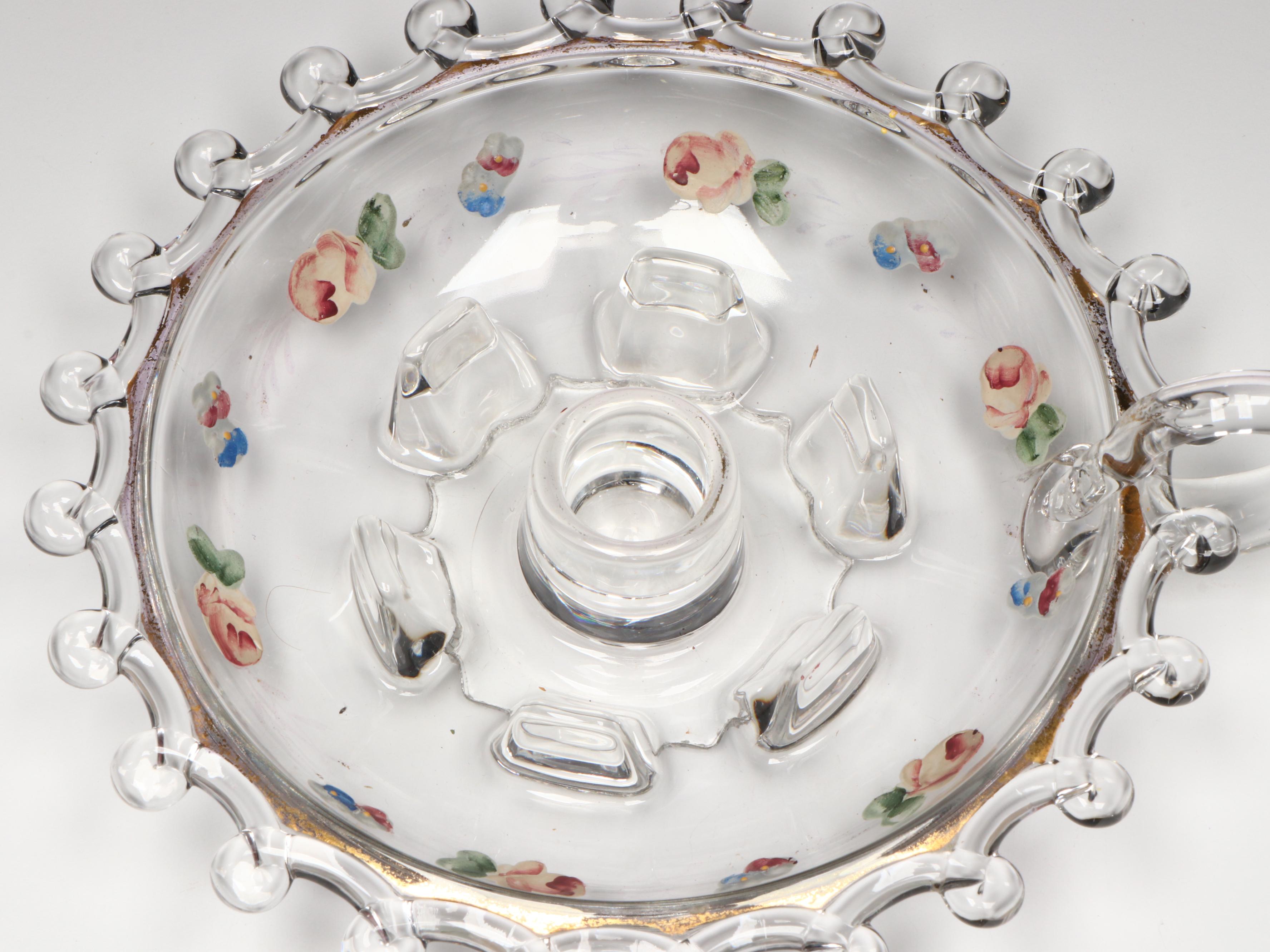 Heisey Glass "Charlton Roses" Decorated "Lariat" Hurricanes and More