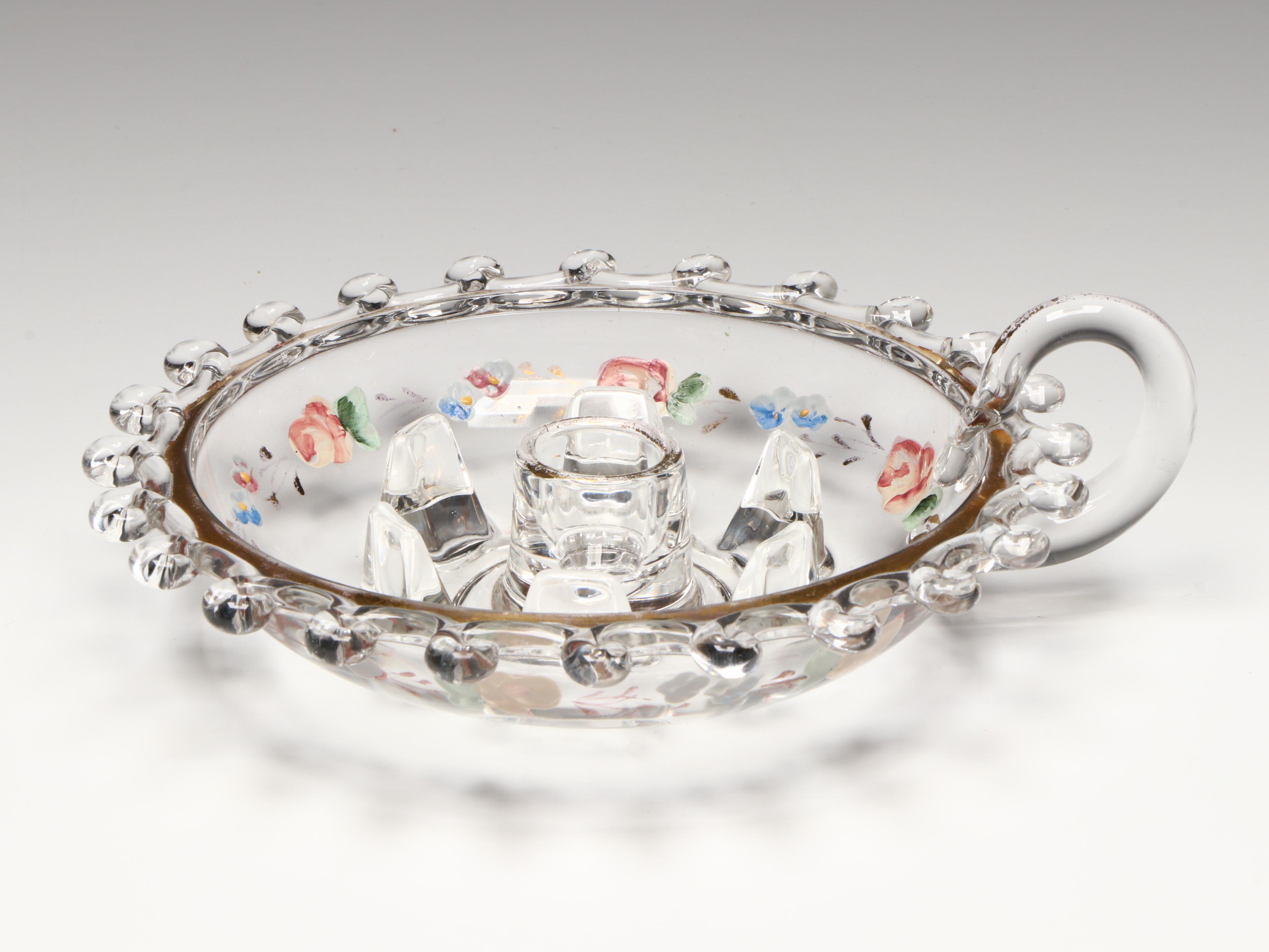 Heisey Glass "Charlton Roses" Decorated "Lariat" Hurricanes and More