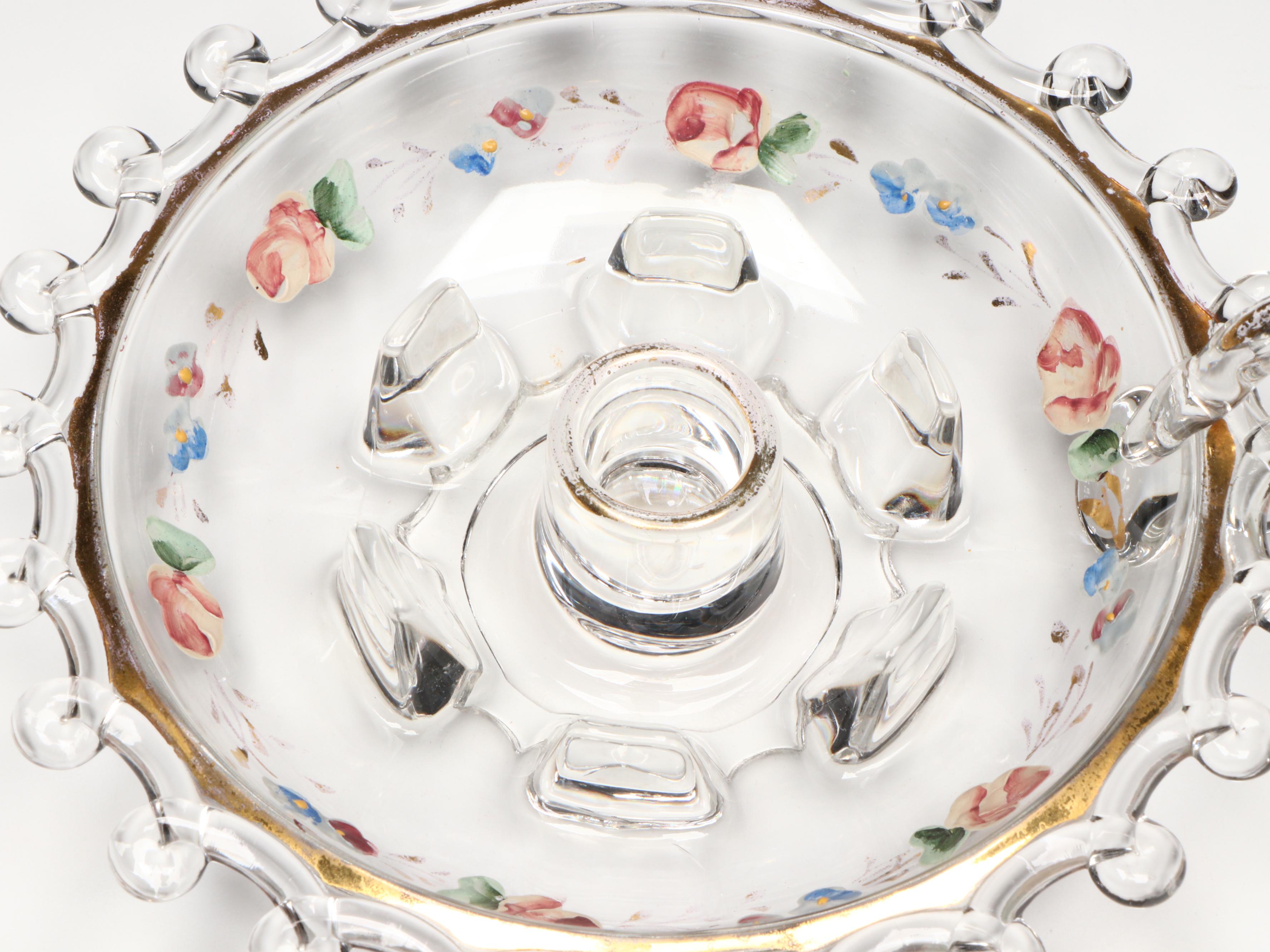 Heisey Glass "Charlton Roses" Decorated "Lariat" Hurricanes and More