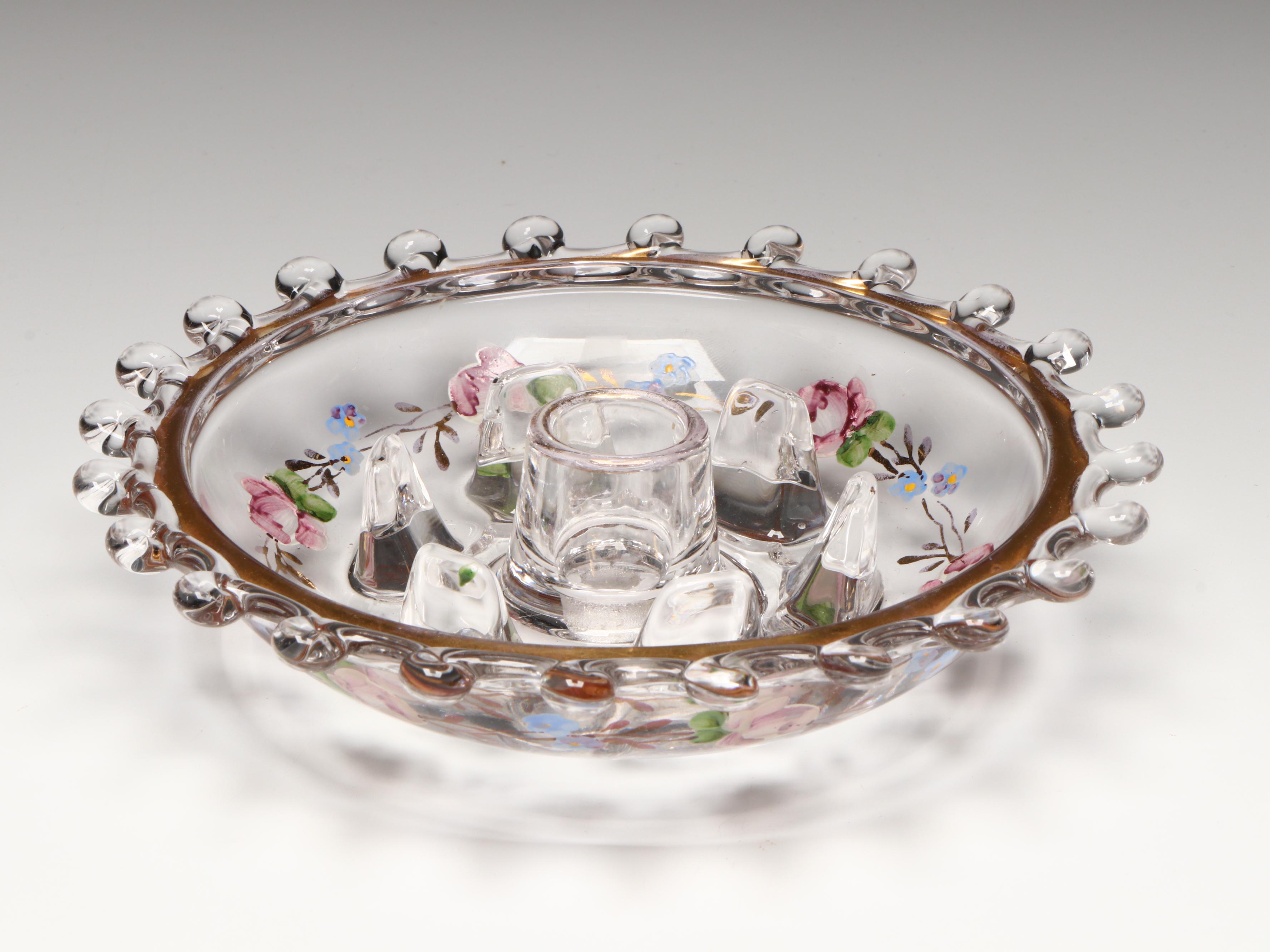 Heisey Glass "Charlton Roses" Decorated "Lariat" Hurricanes and More