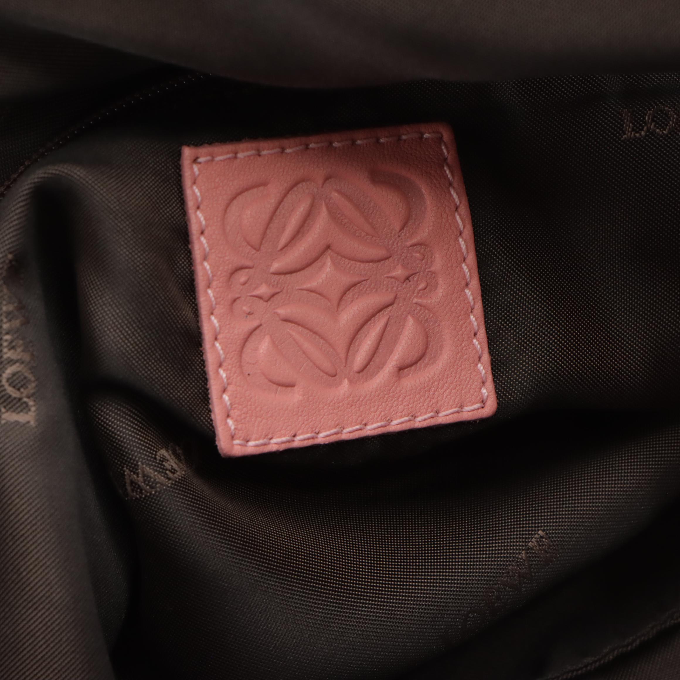 Loewe Top Handle Boston Bag in Blush Pink Leather and Tan Patent Leather Trim