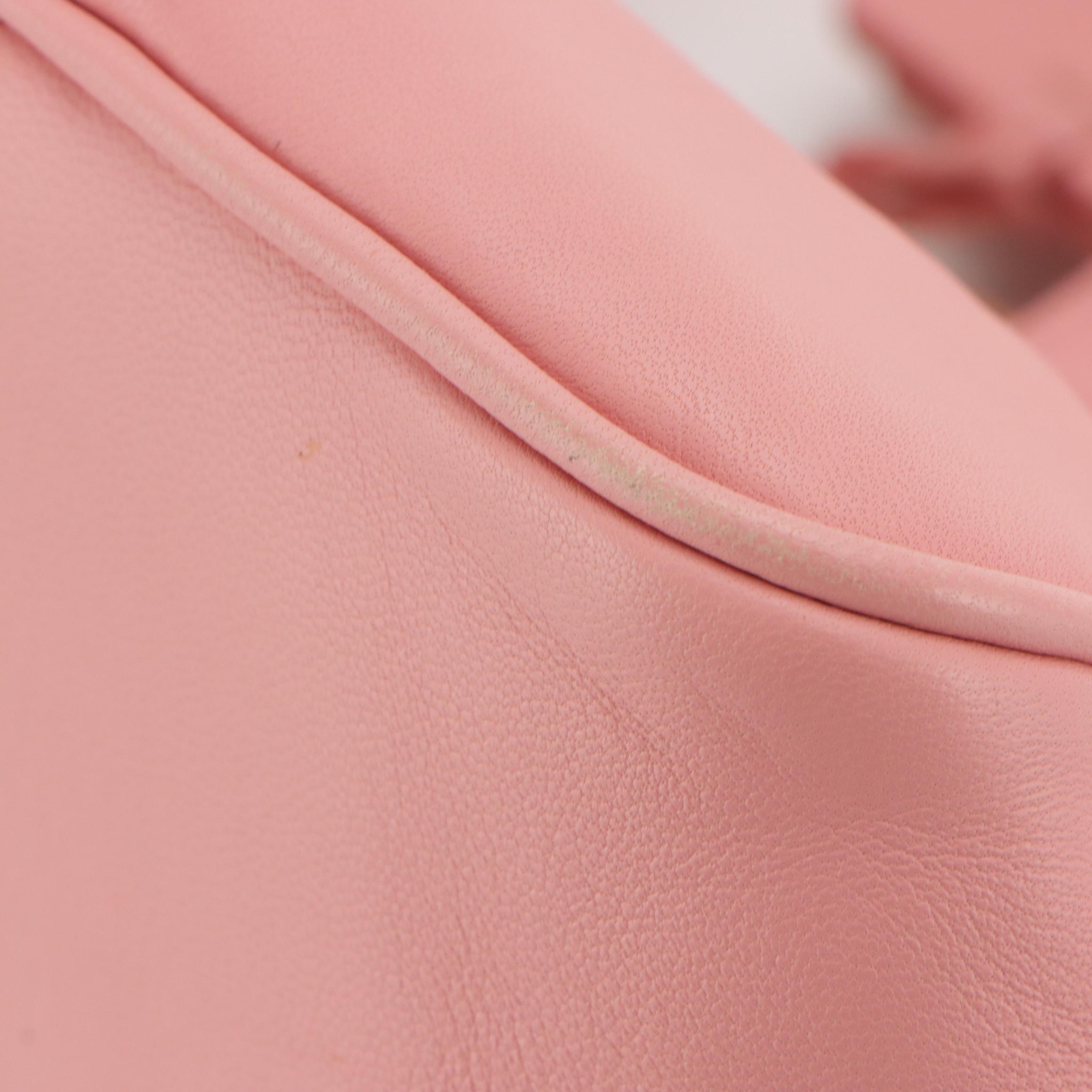 Loewe Top Handle Boston Bag in Blush Pink Leather and Tan Patent Leather Trim