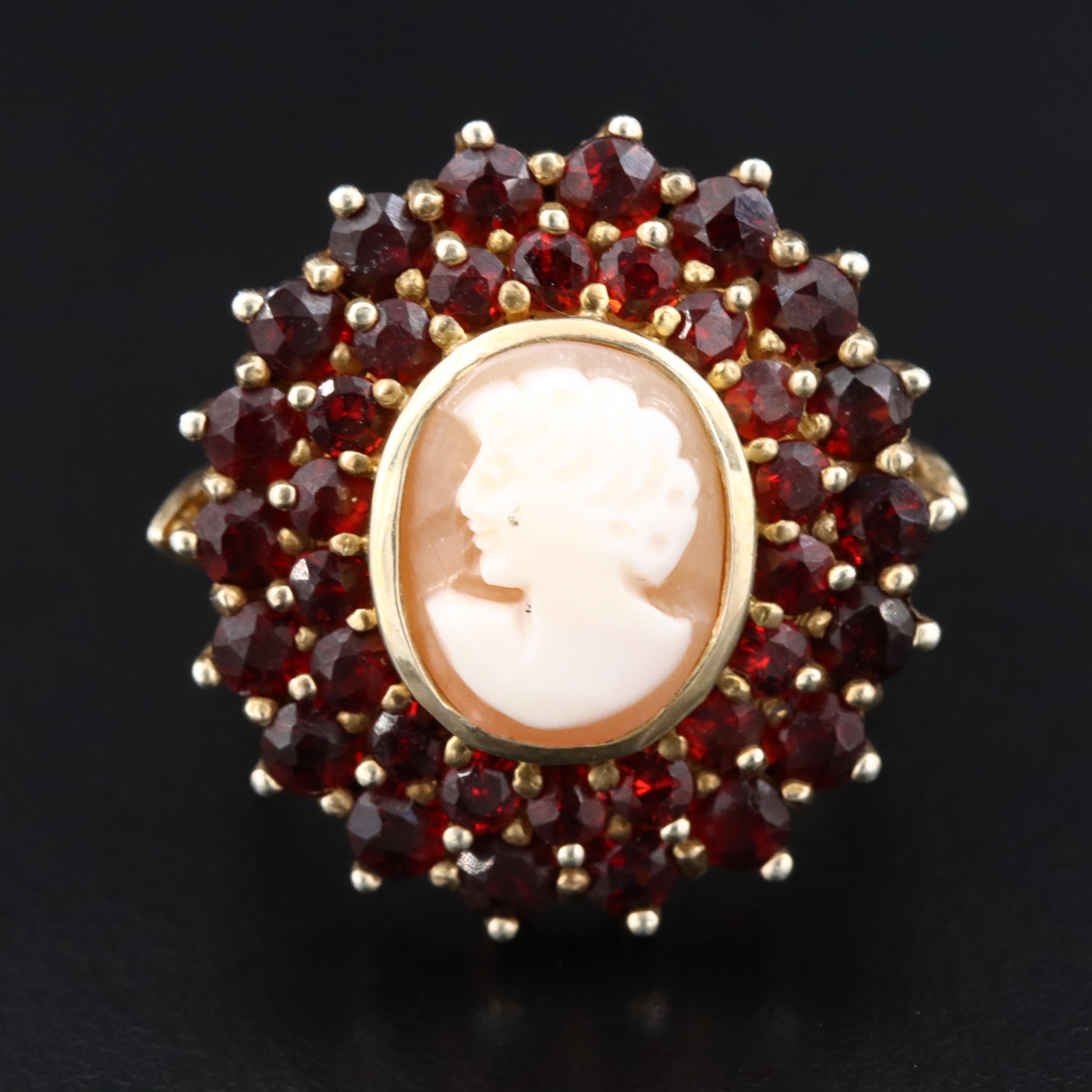 Sterling Shell and Garnet Ring