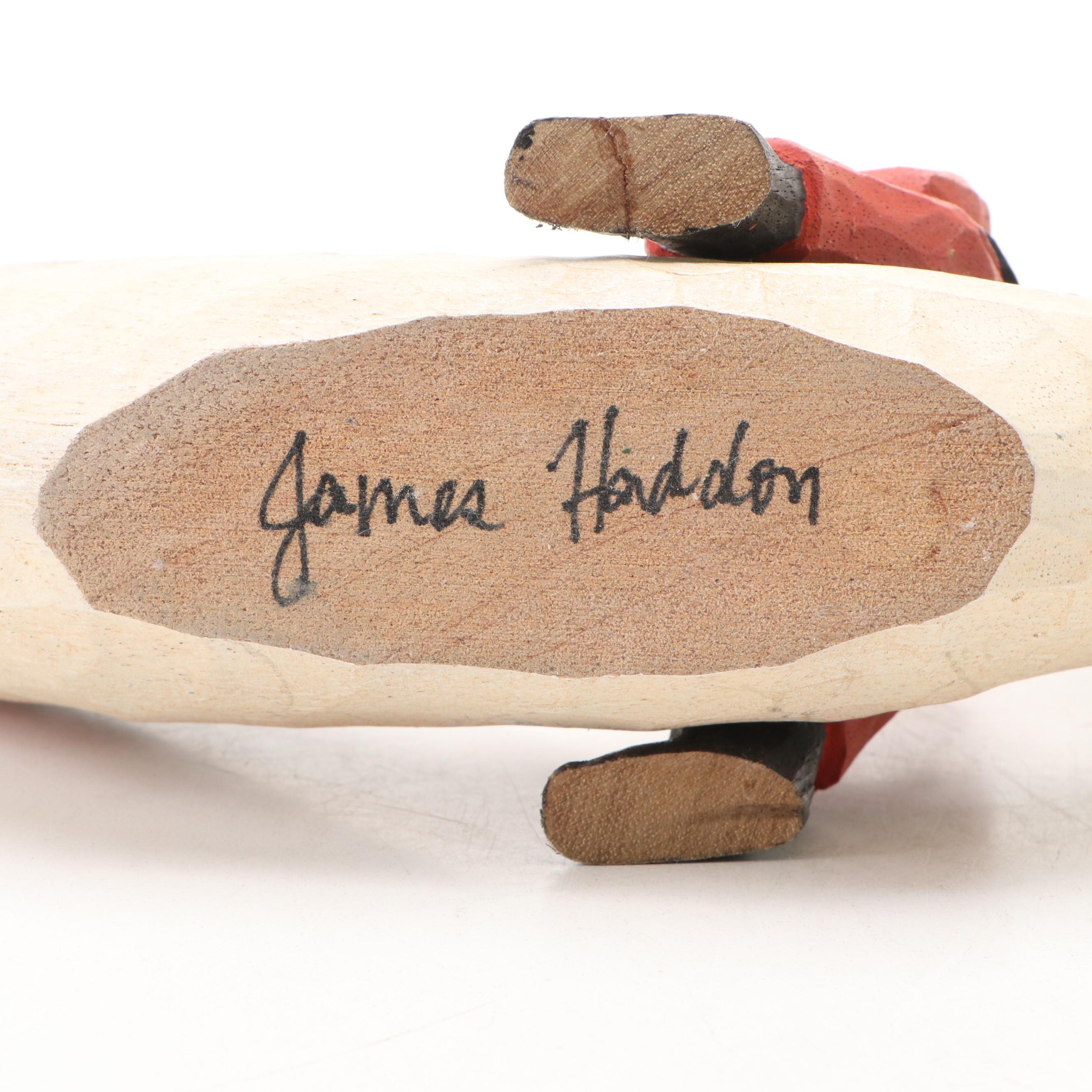 James Haddon Folk Art Style Wooden Santa and Fish Figurine