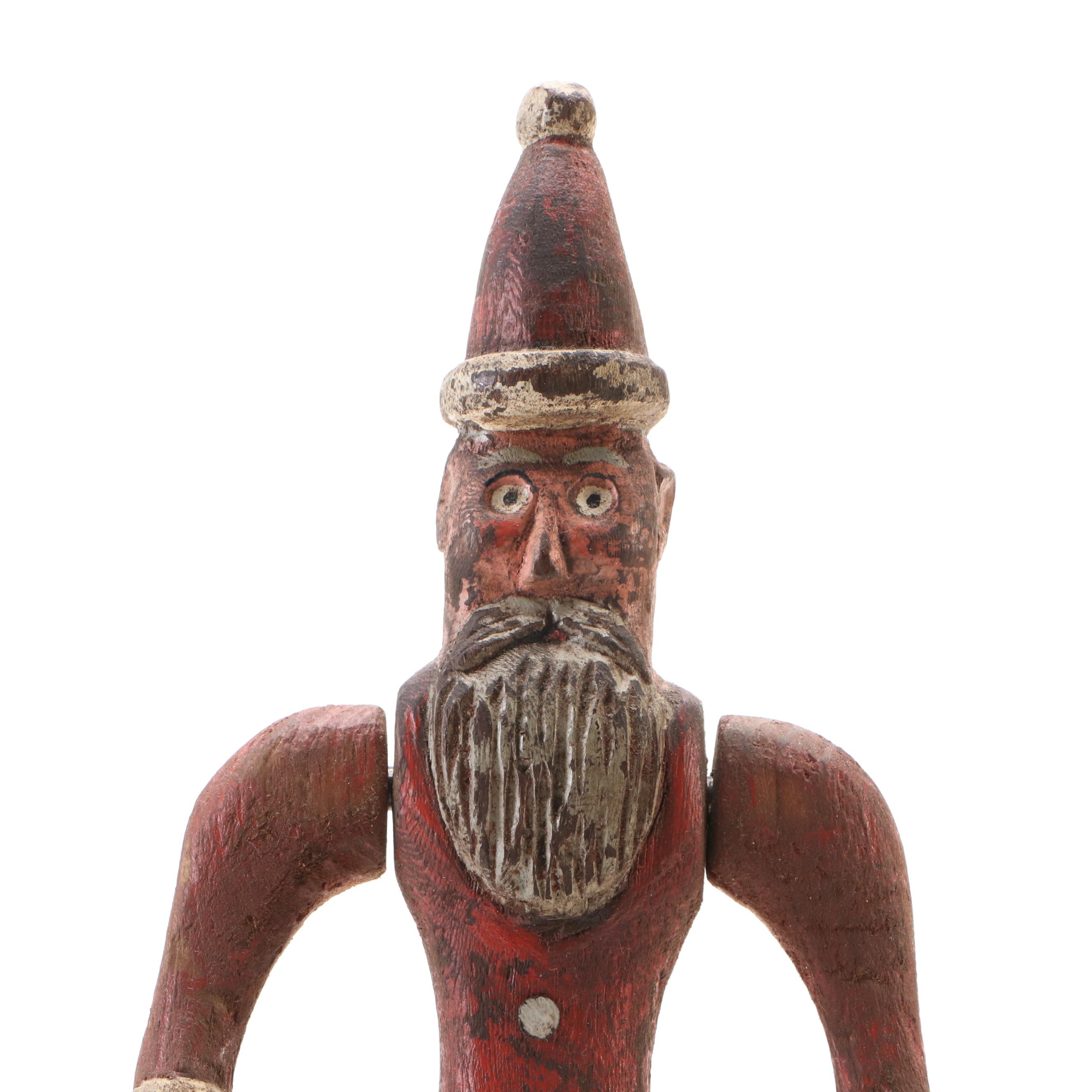Artist Signed American Folk Art Polychrome Carved Wood Santa Figurine