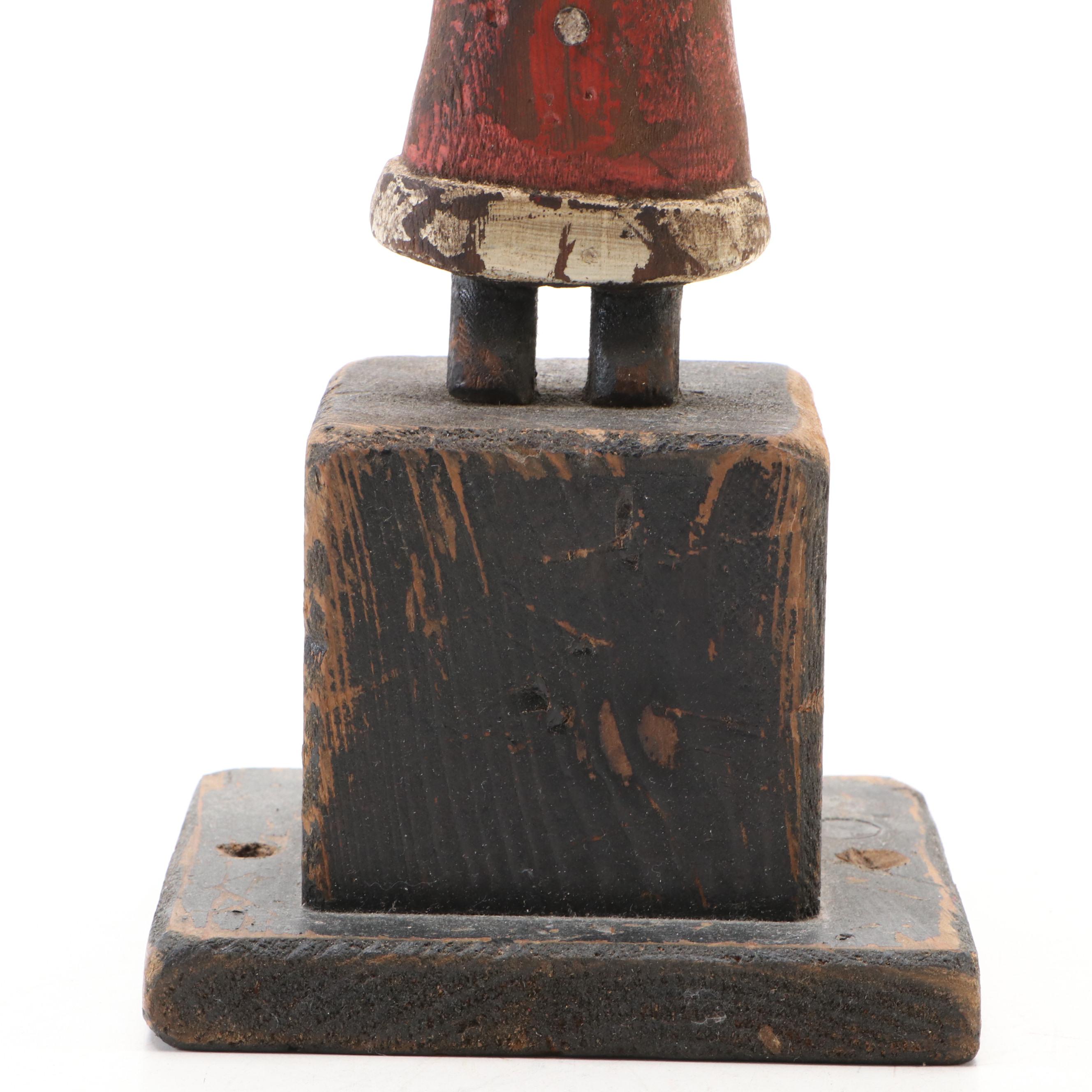 Artist Signed American Folk Art Polychrome Carved Wood Santa Figurine