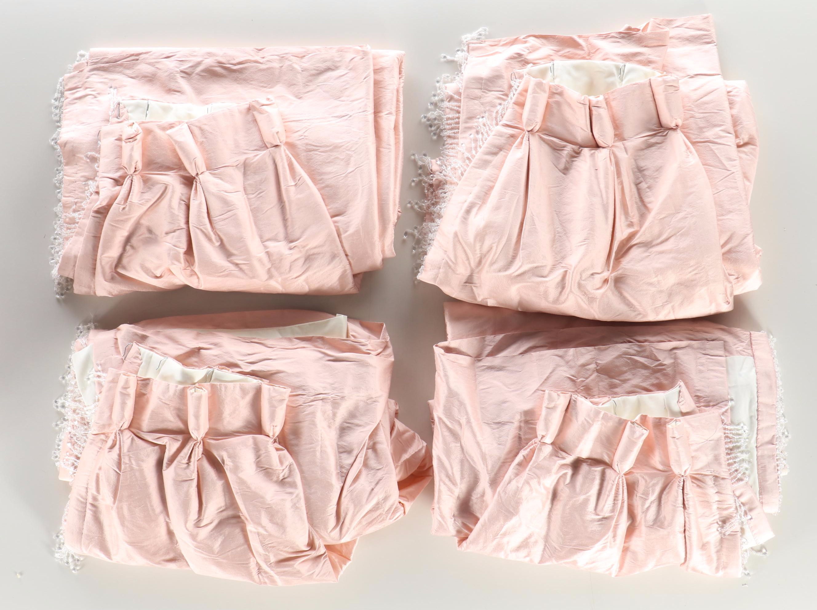 Pink Silk Drapes with Pink and White Stripe Silk Pillows