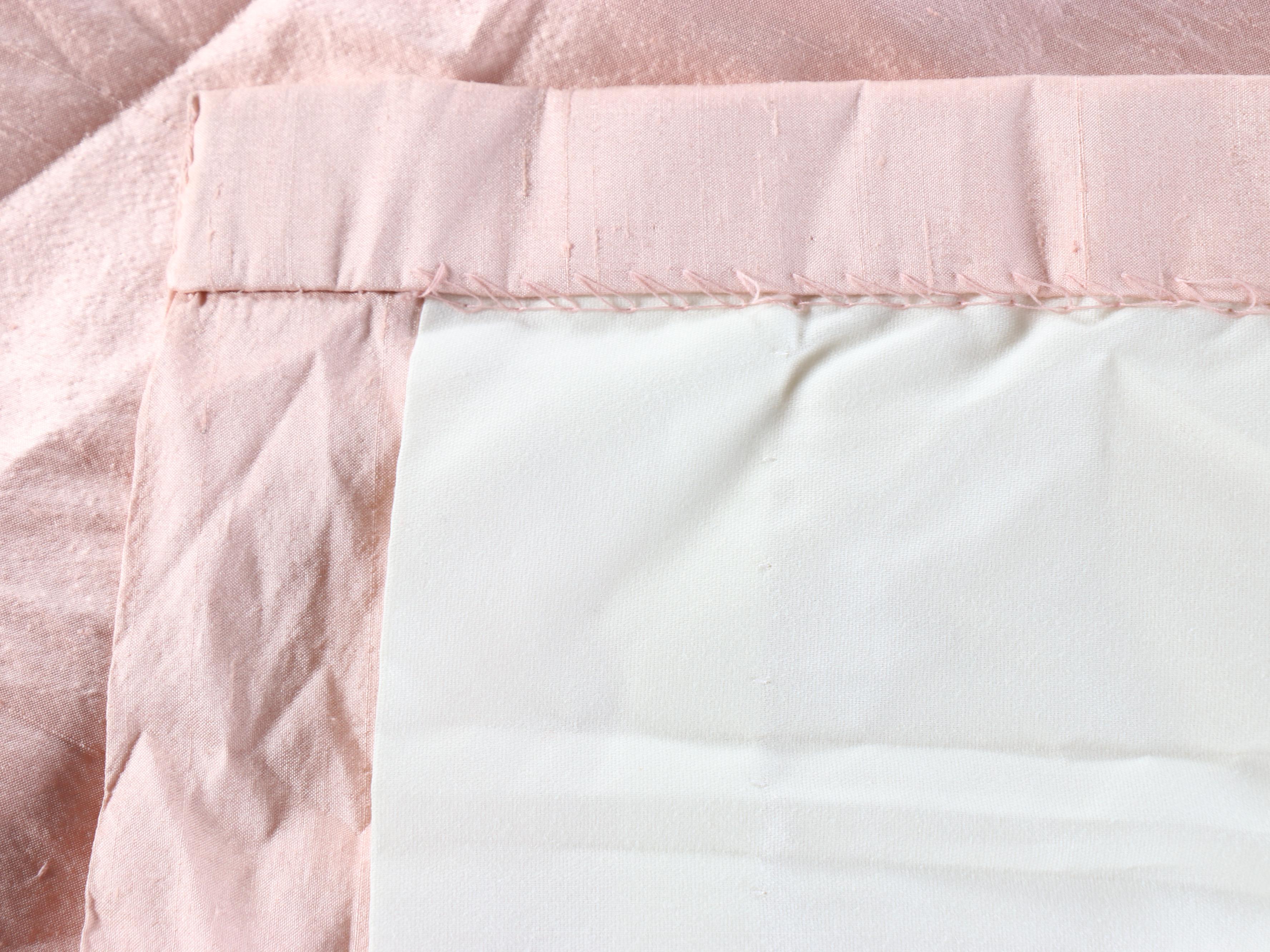 Pink Silk Drapes with Pink and White Stripe Silk Pillows