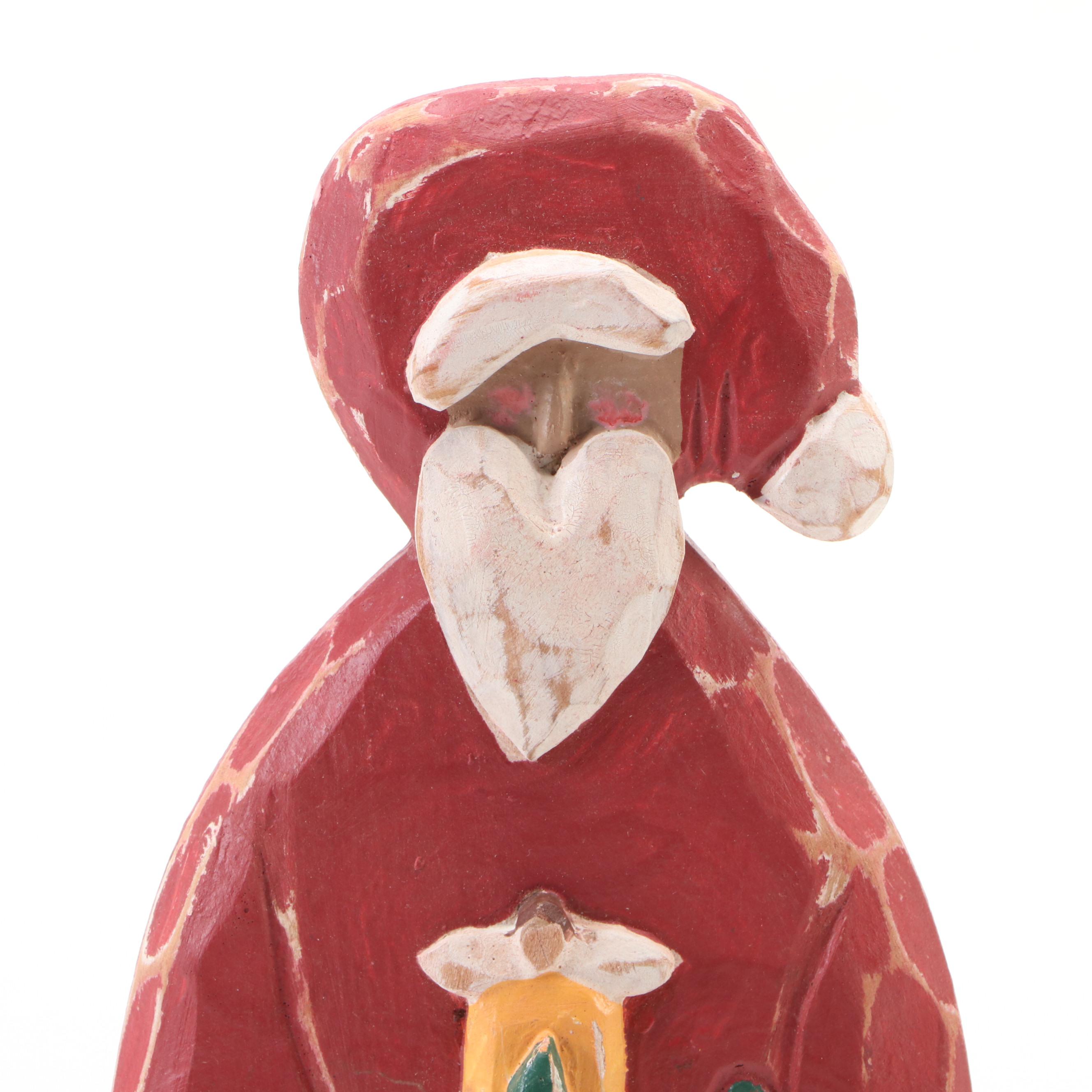 Ilona Steelhammer Folk Art Style Wooden Santa Figurine