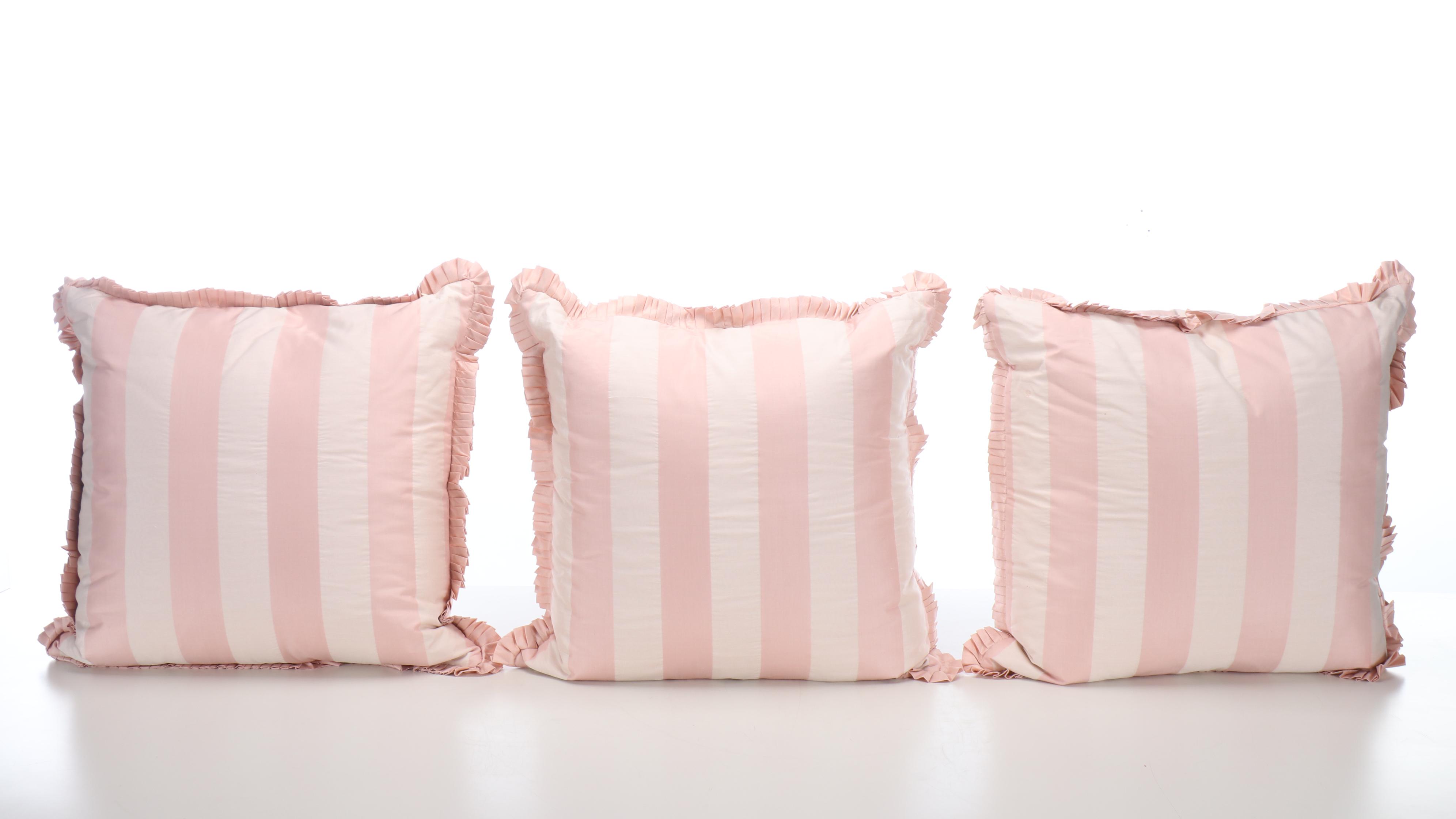 Pink Silk Drapes with Pink and White Stripe Silk Pillows
