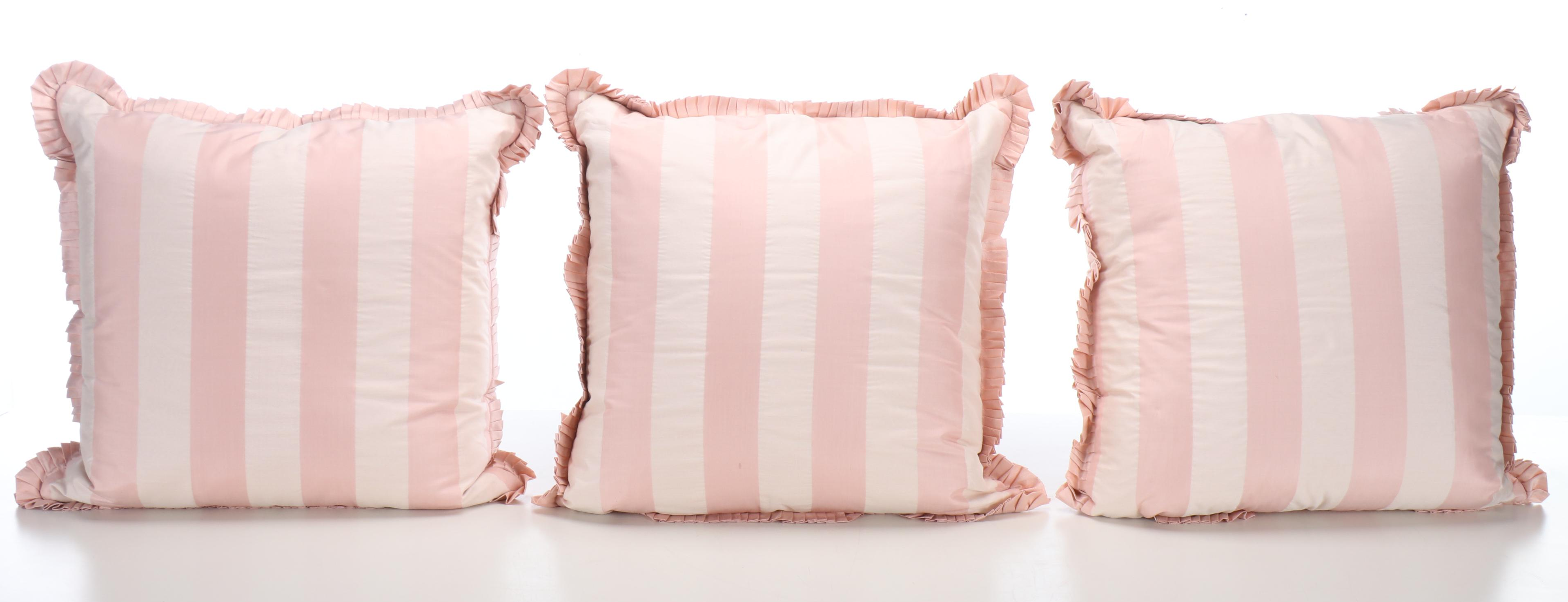 Pink Silk Drapes with Pink and White Stripe Silk Pillows