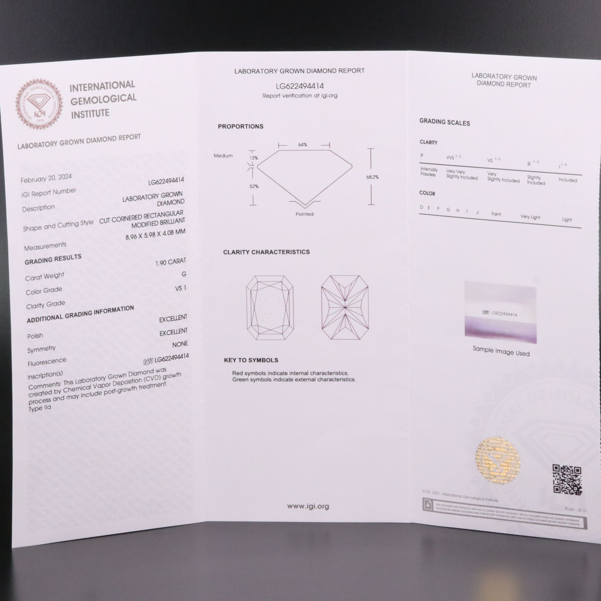 Loose 1.90 CT Lab Grown Diamond with IGI Report