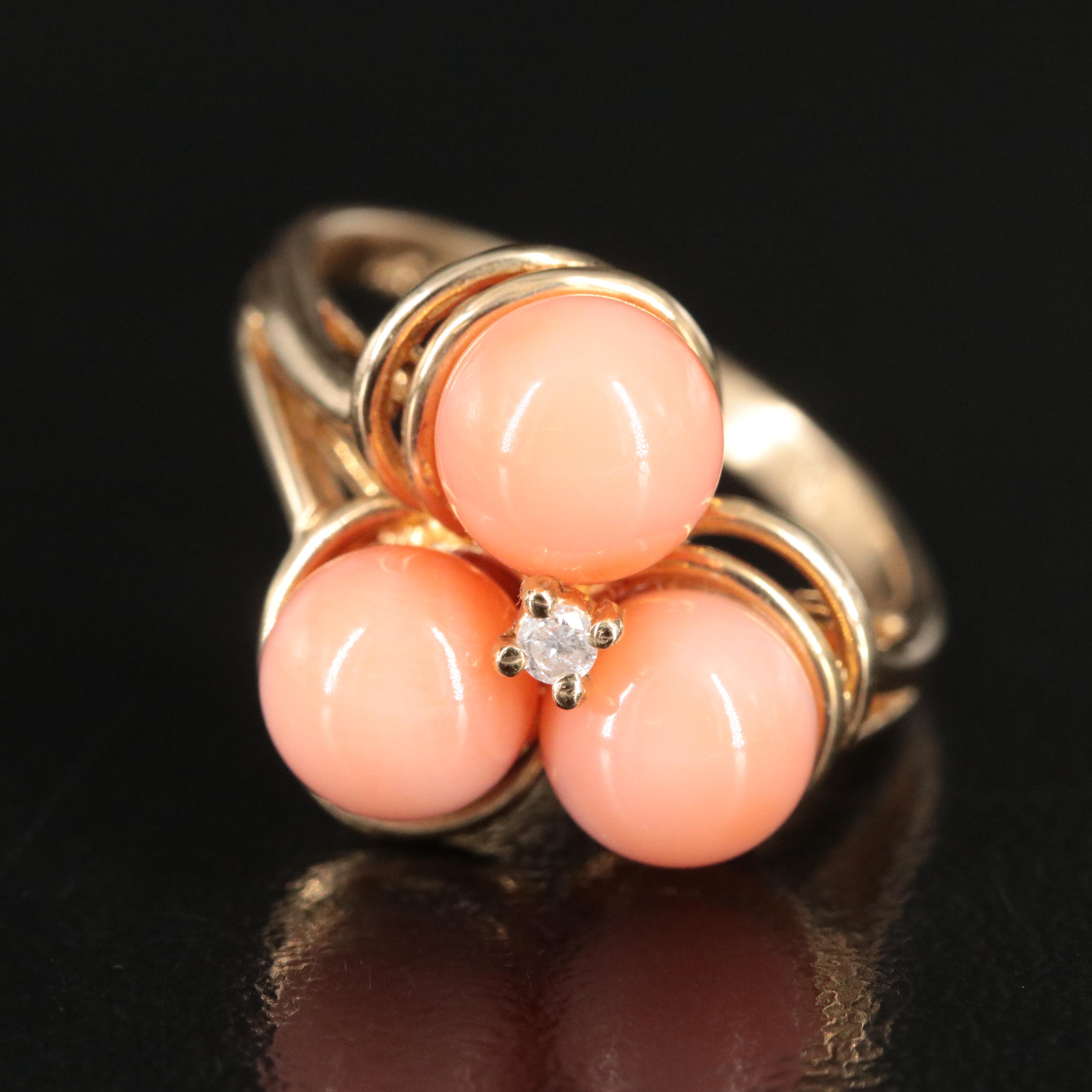 14K Coral and Diamond Ring