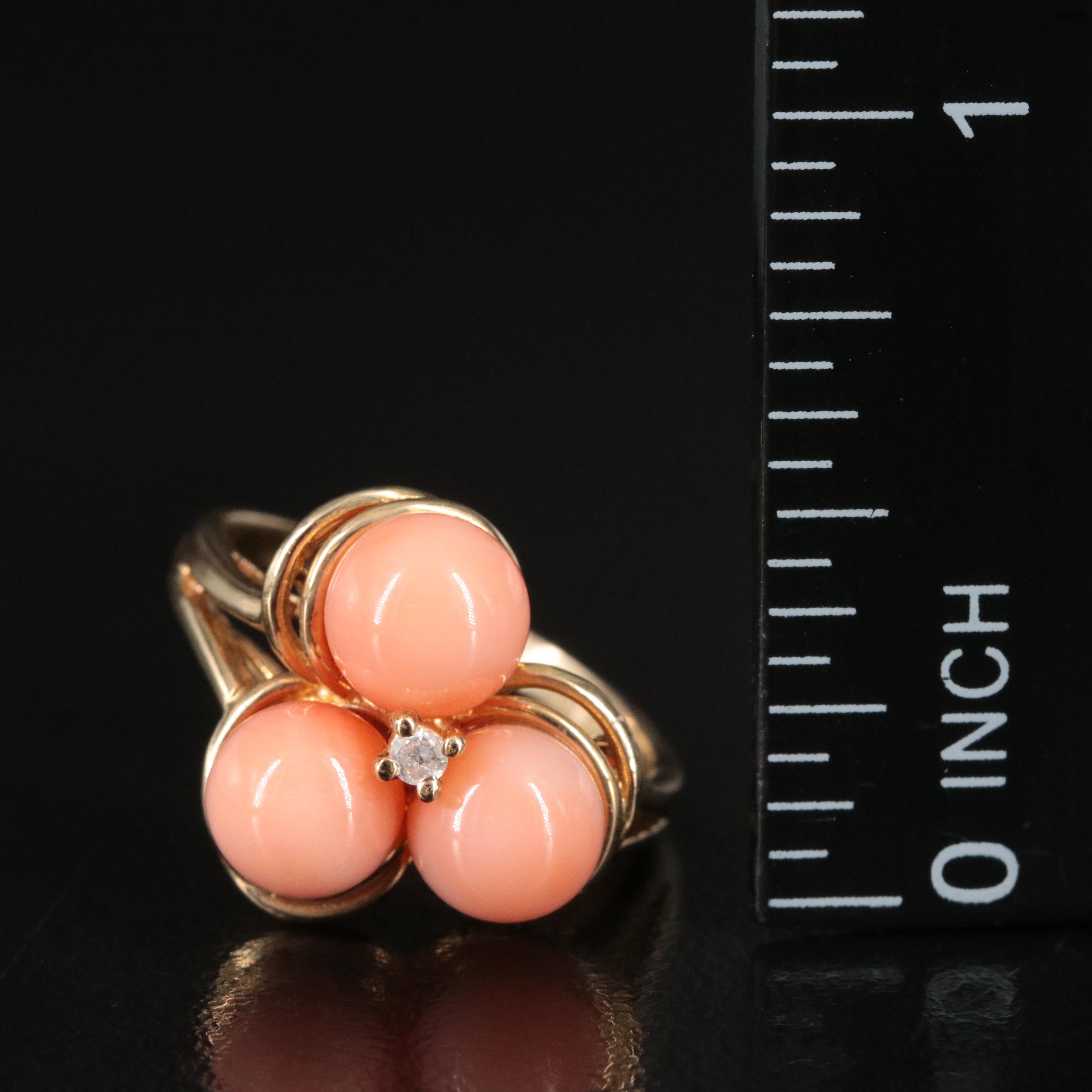14K Coral and Diamond Ring