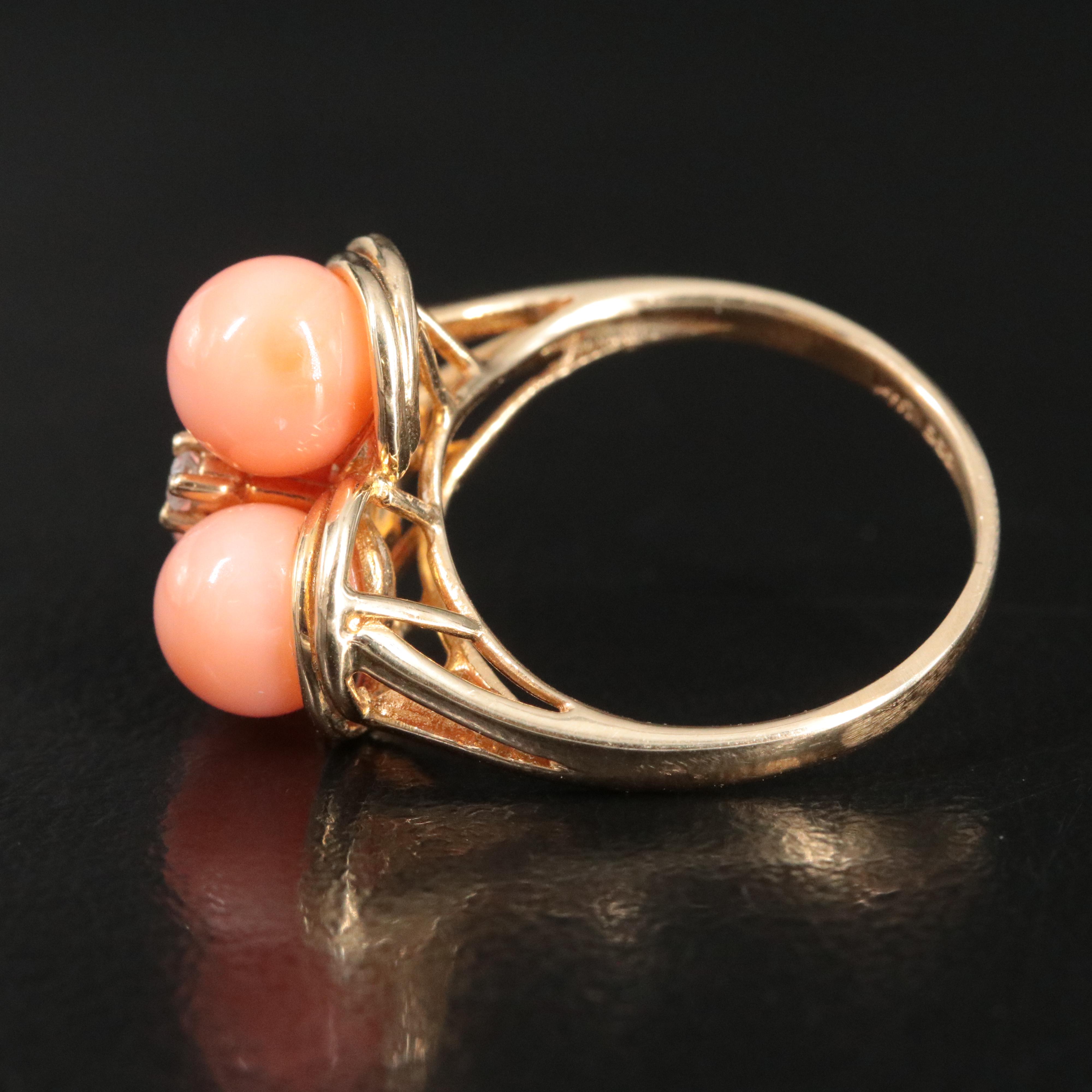 14K Coral and Diamond Ring