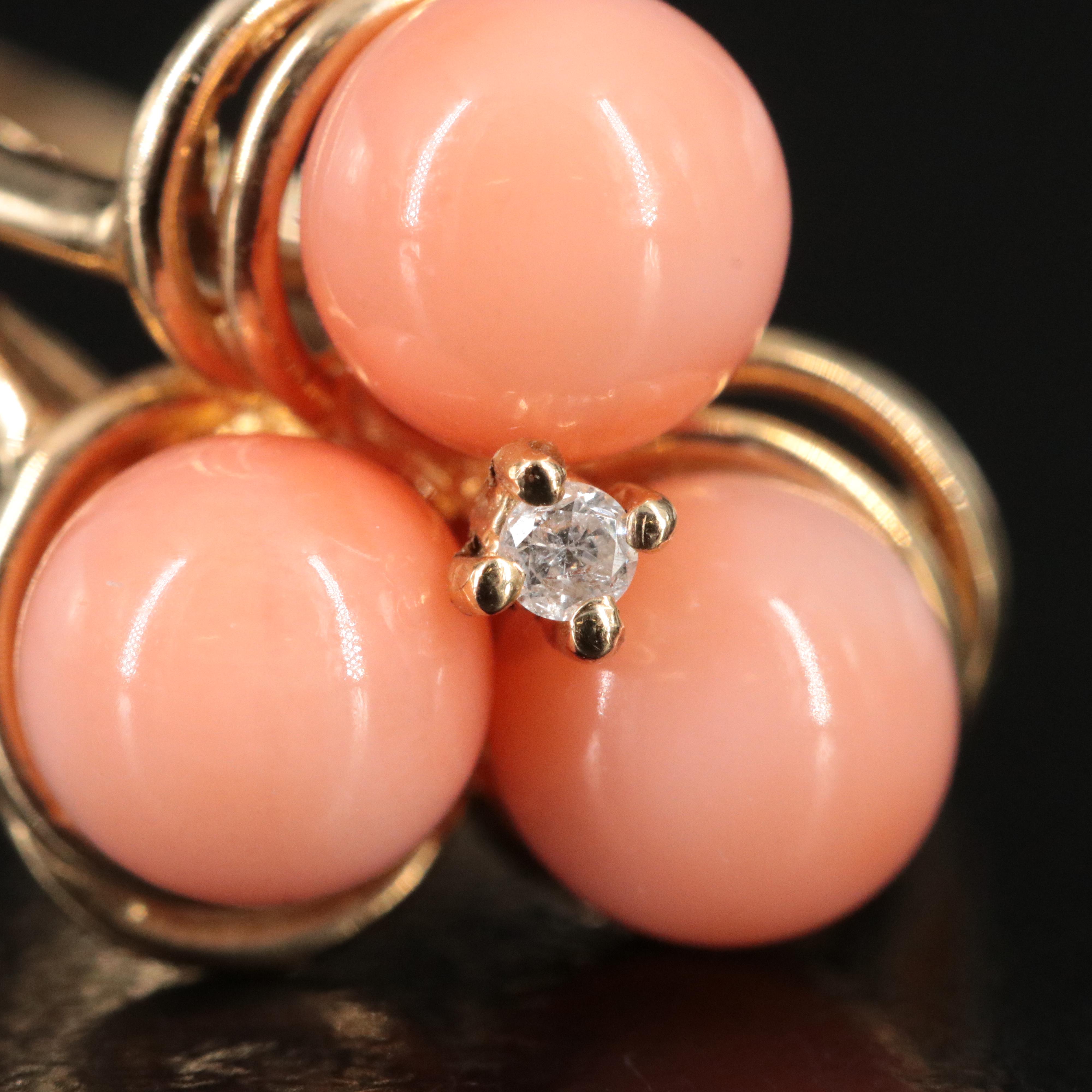 14K Coral and Diamond Ring