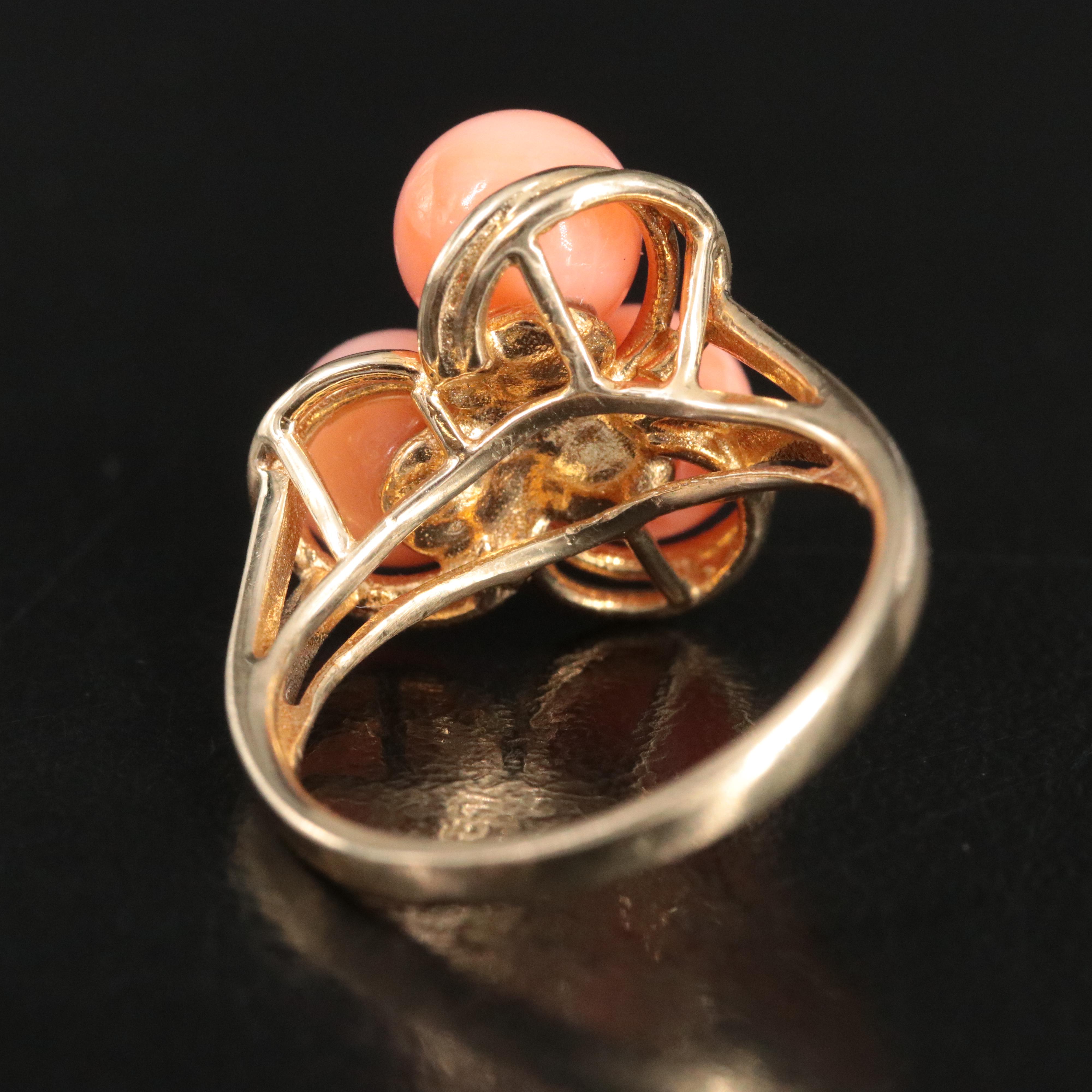 14K Coral and Diamond Ring