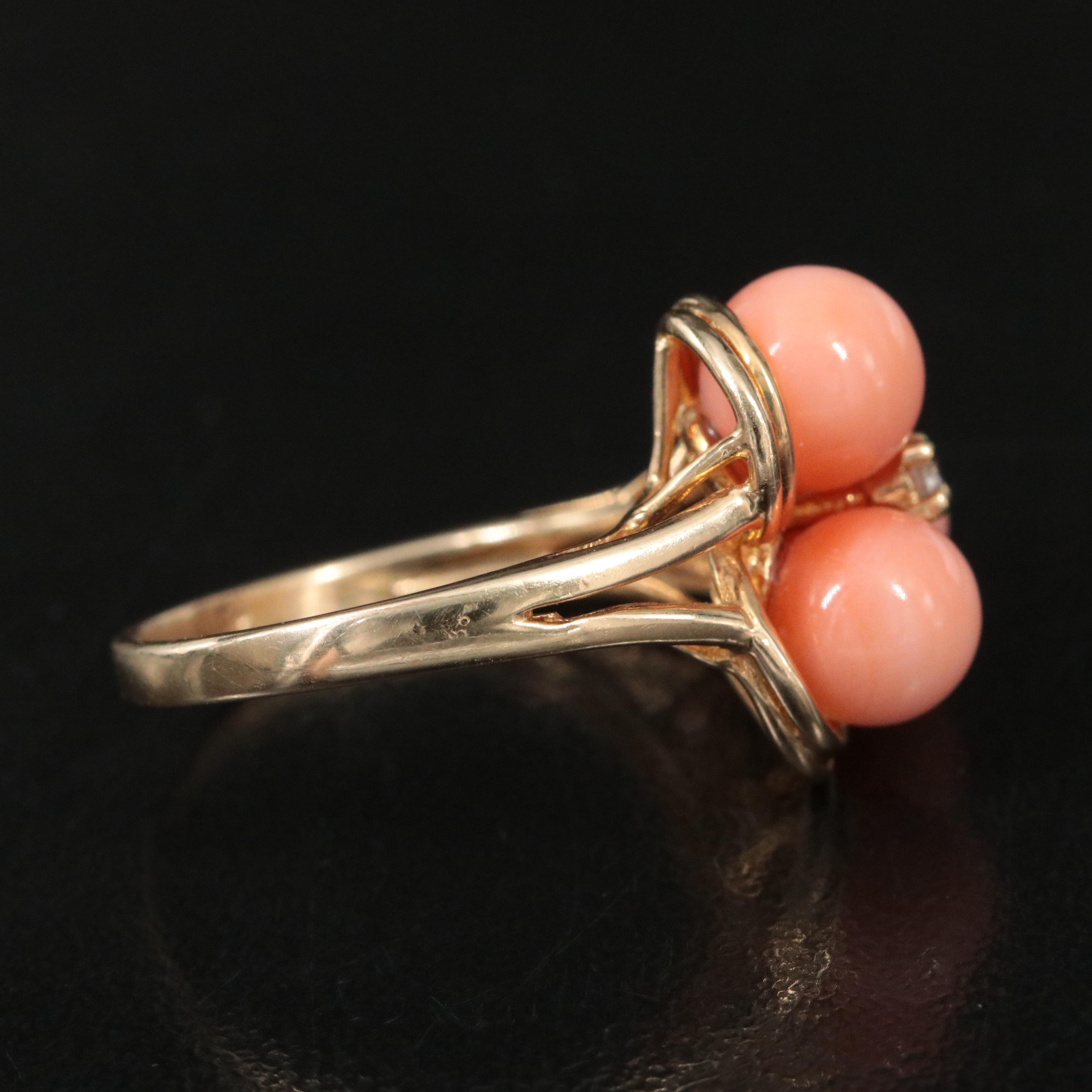 14K Coral and Diamond Ring
