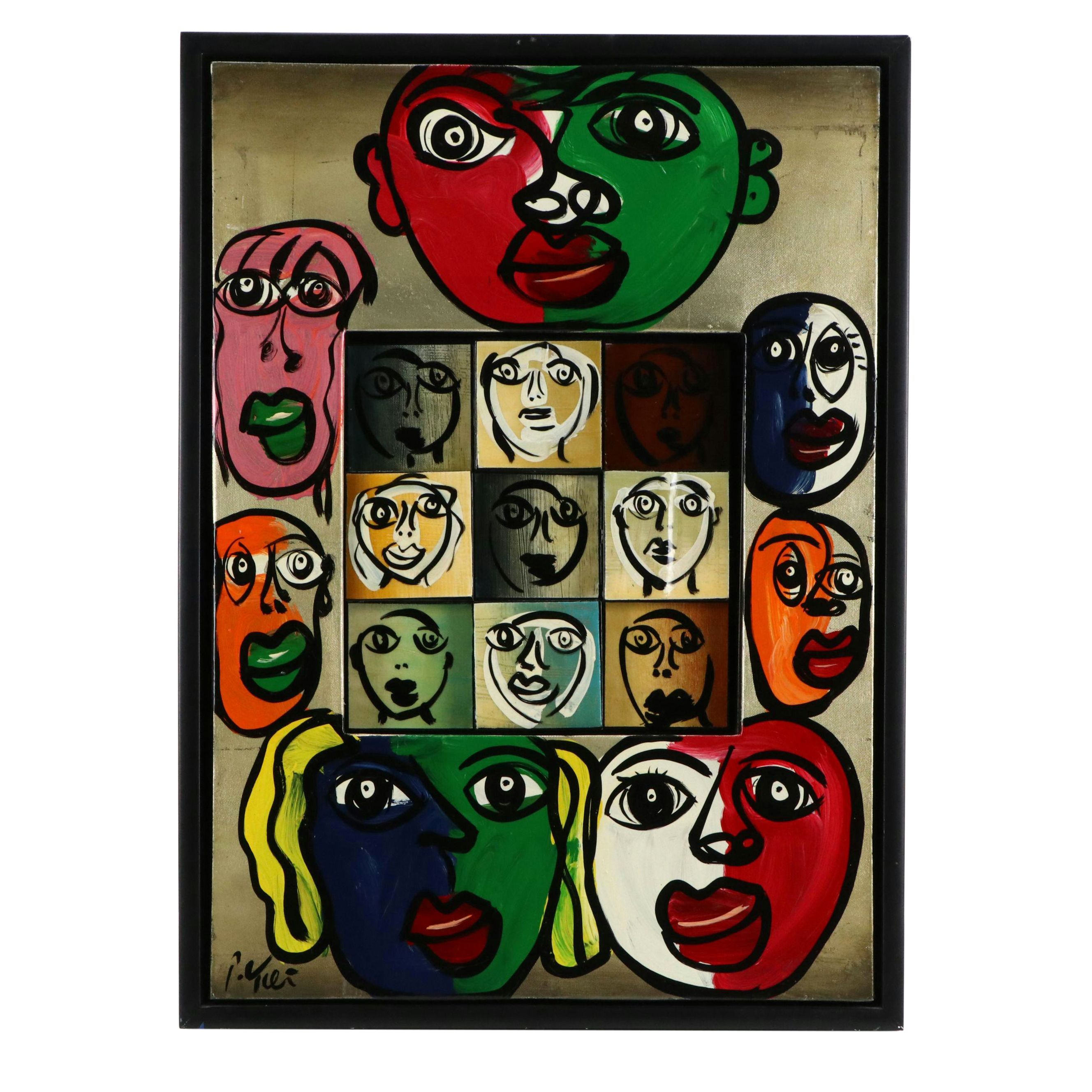 Peter Keil Abstract Figurative Acrylic Painting, Late 20th Century