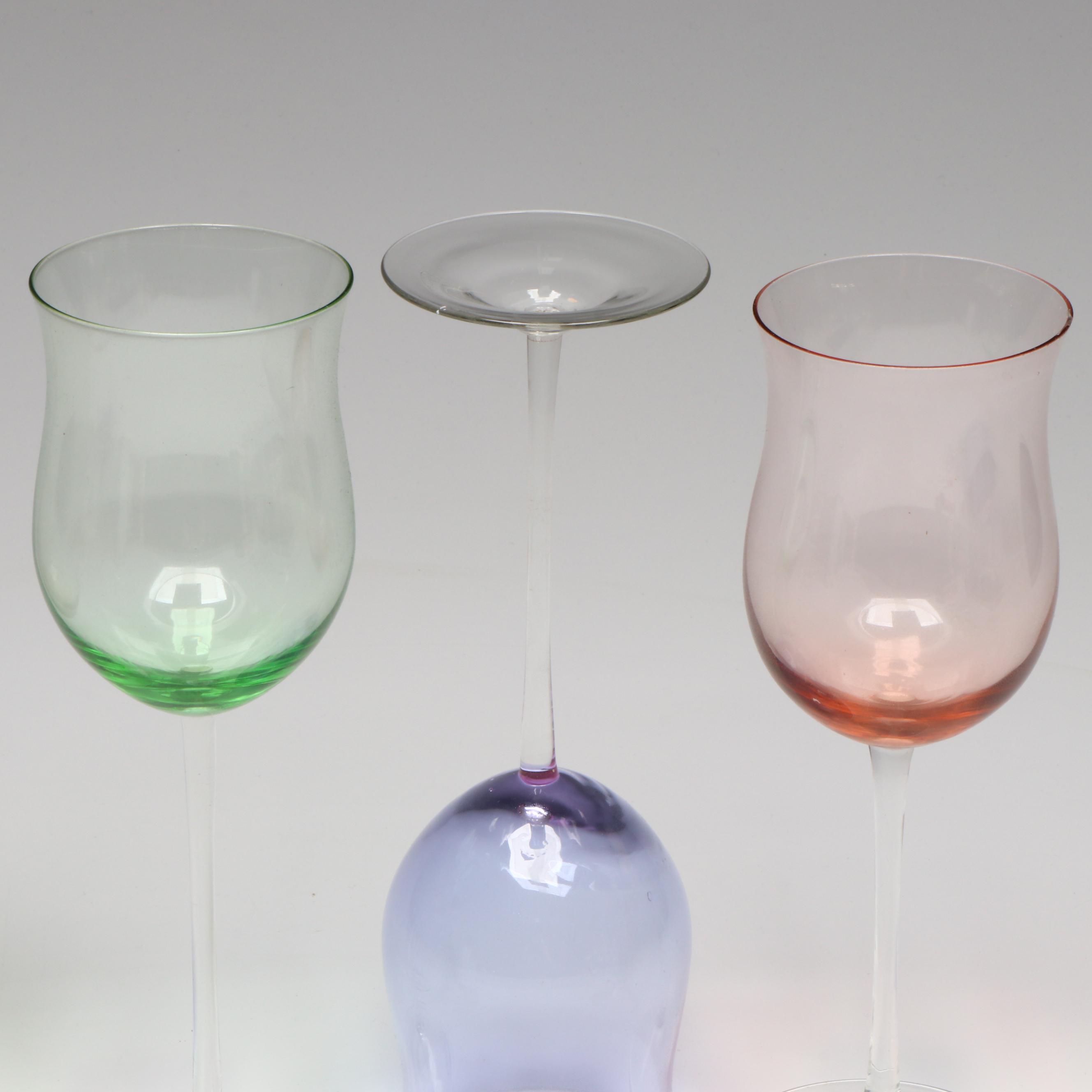 Spectrum Hand Blown Crystal Multicolored Tulip Wine Glasses