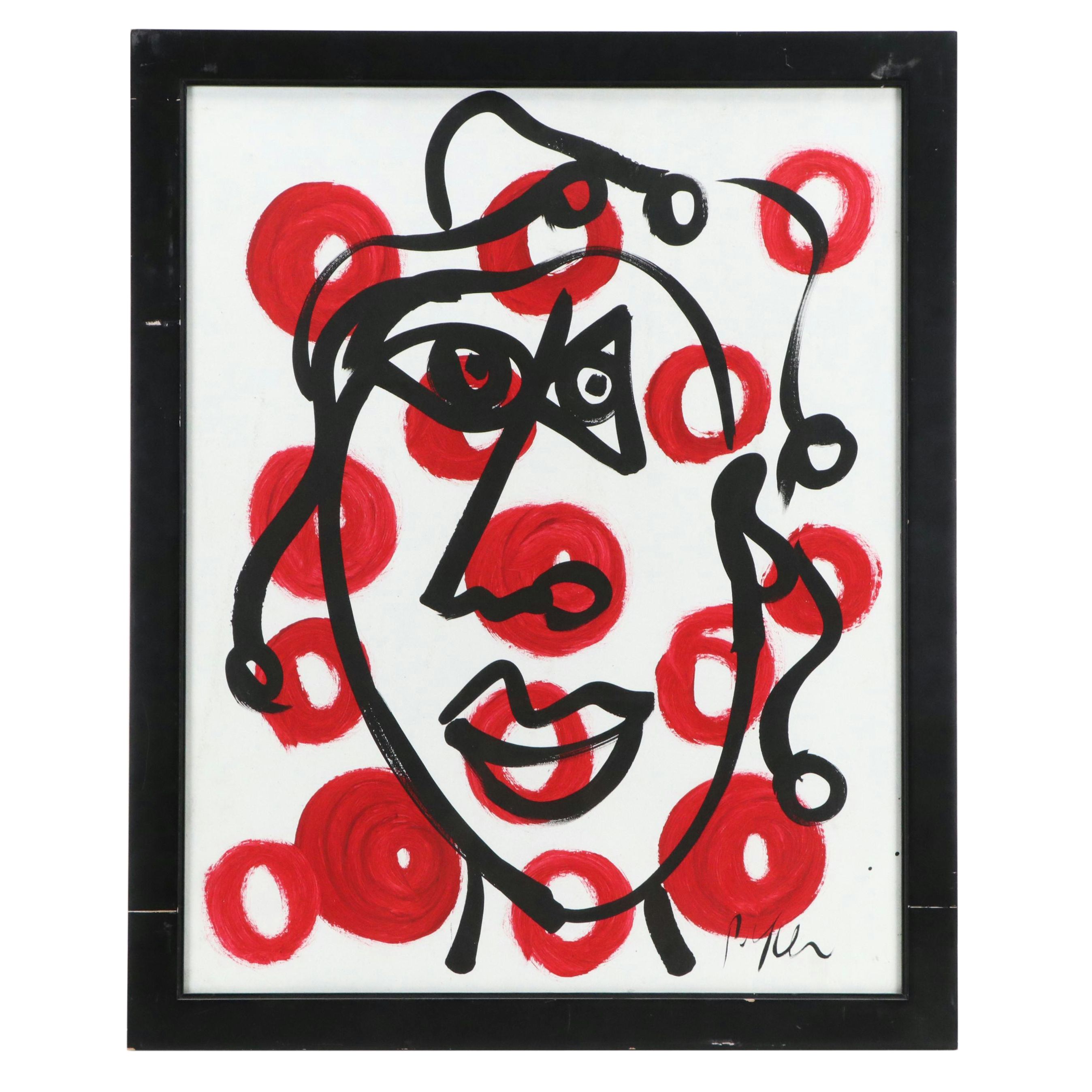 Peter Keil Portrait Abstract Acrylic Painting, Late 20th Century