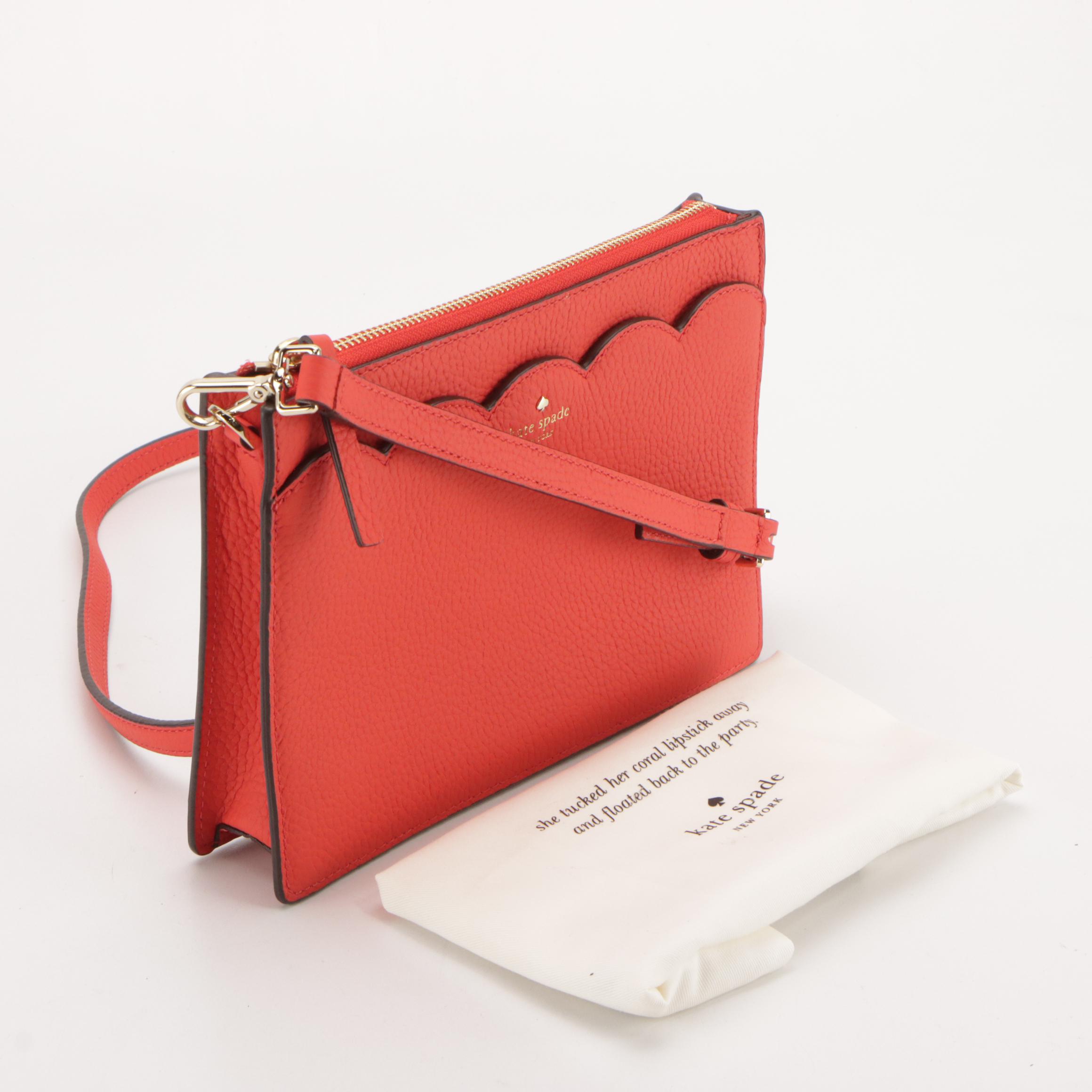 Kate Spade Scalloped-Pocket Crossbody Bag in Tart Red Pebble Grained Leather