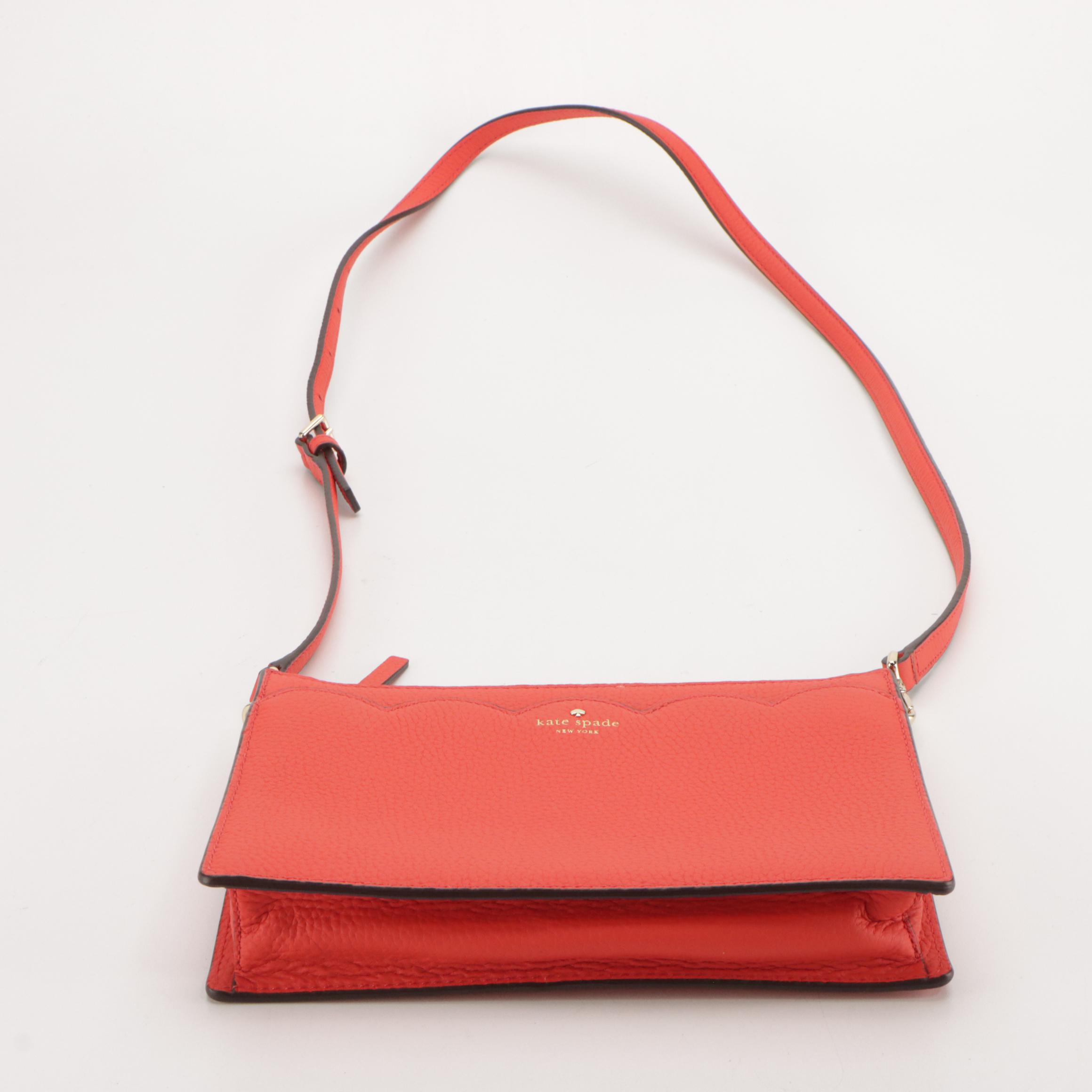 Kate Spade Scalloped-Pocket Crossbody Bag in Tart Red Pebble Grained Leather