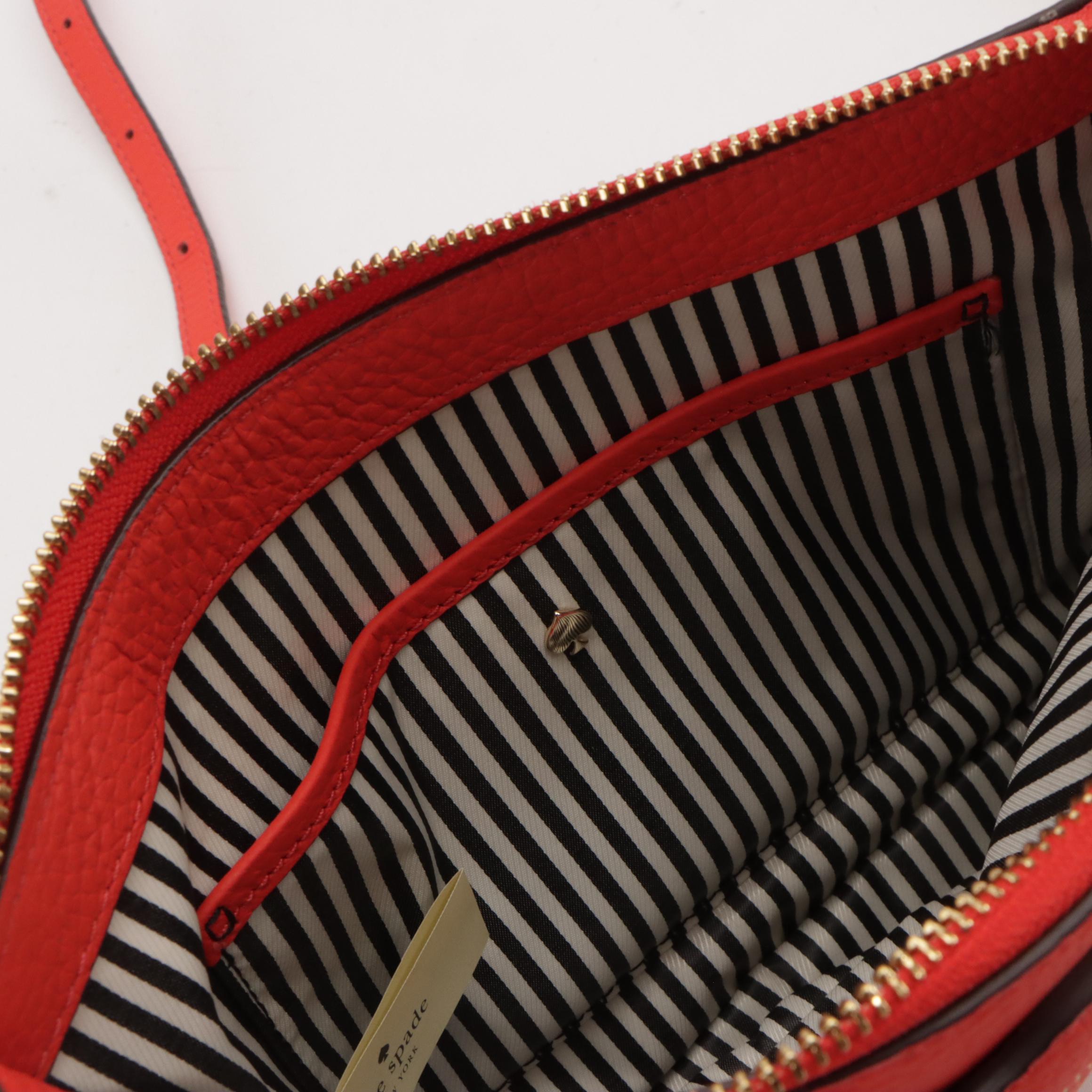 Kate Spade Scalloped-Pocket Crossbody Bag in Tart Red Pebble Grained Leather