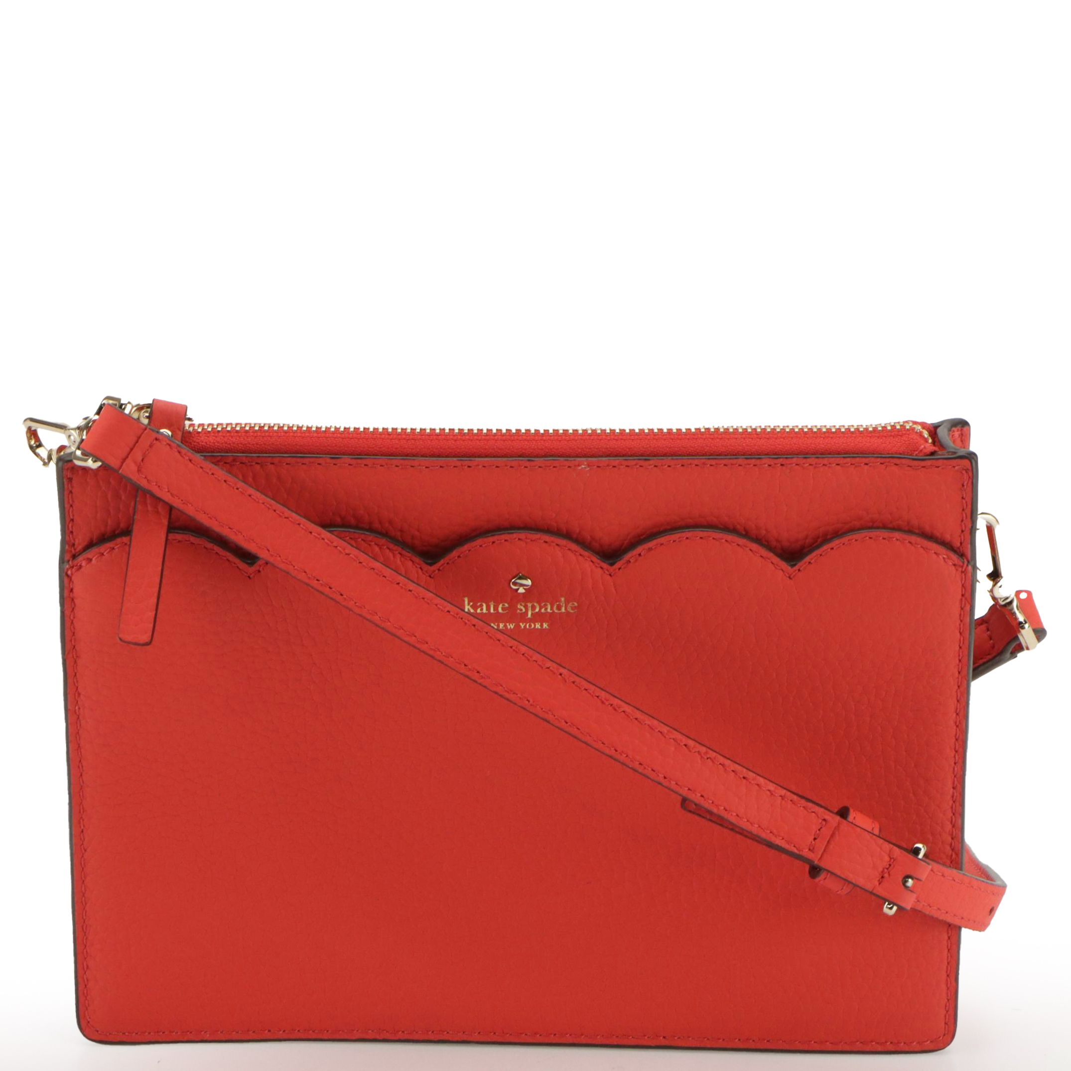 Kate Spade Scalloped-Pocket Crossbody Bag in Tart Red Pebble Grained Leather