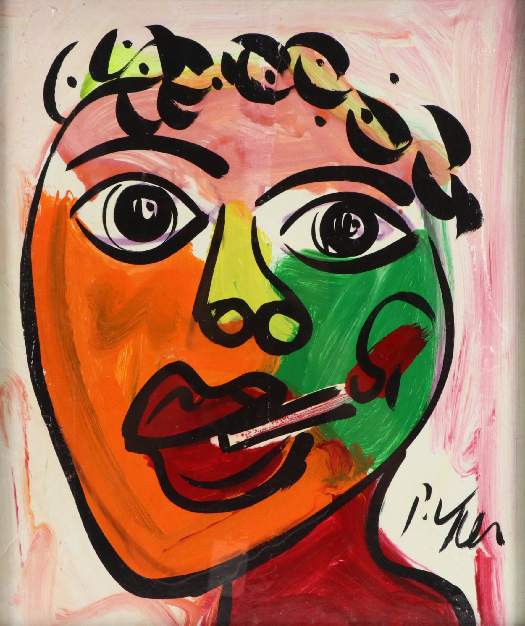 Peter Keil Abstract Portrait Acrylic Painting, Late 20th Century