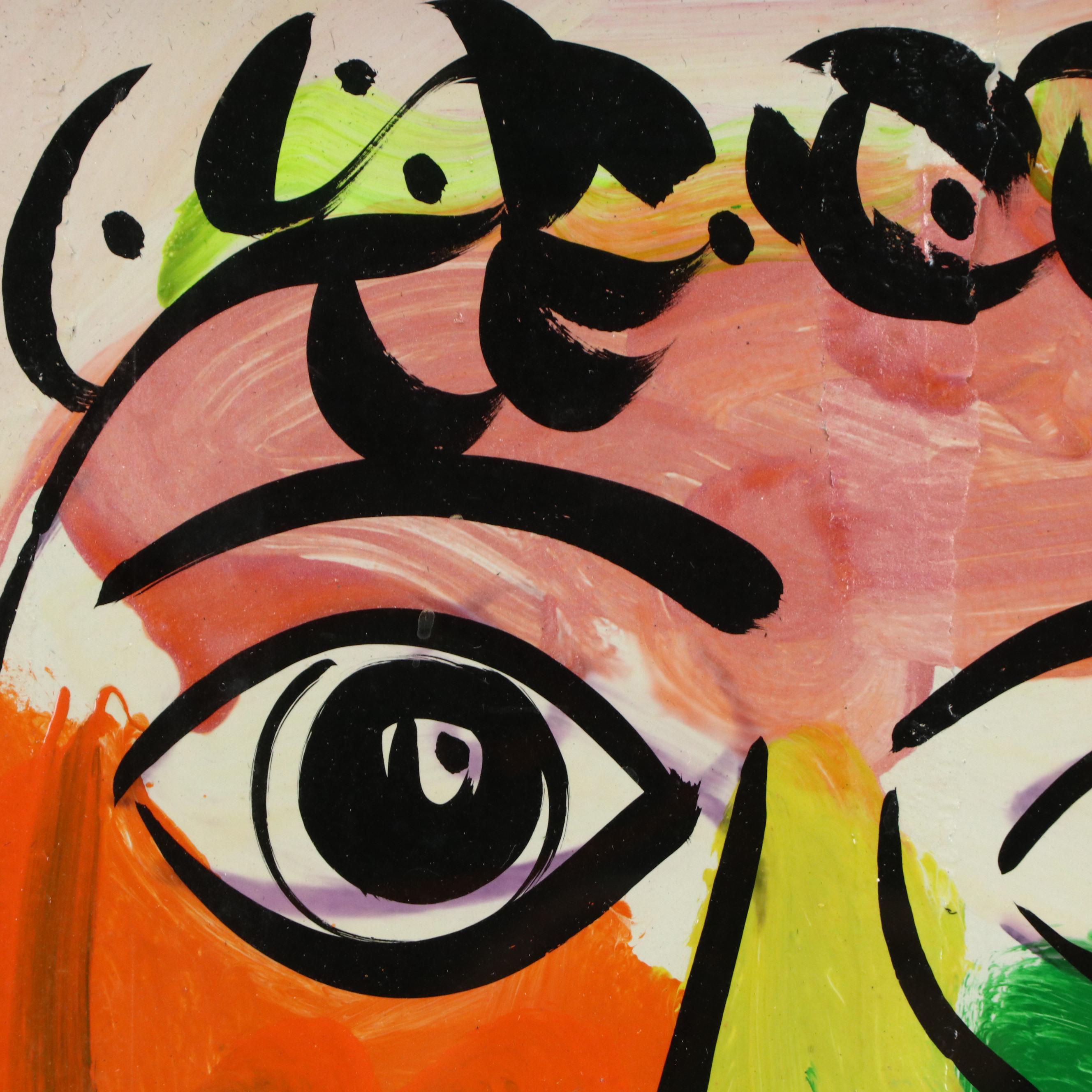 Peter Keil Abstract Portrait Acrylic Painting, Late 20th Century