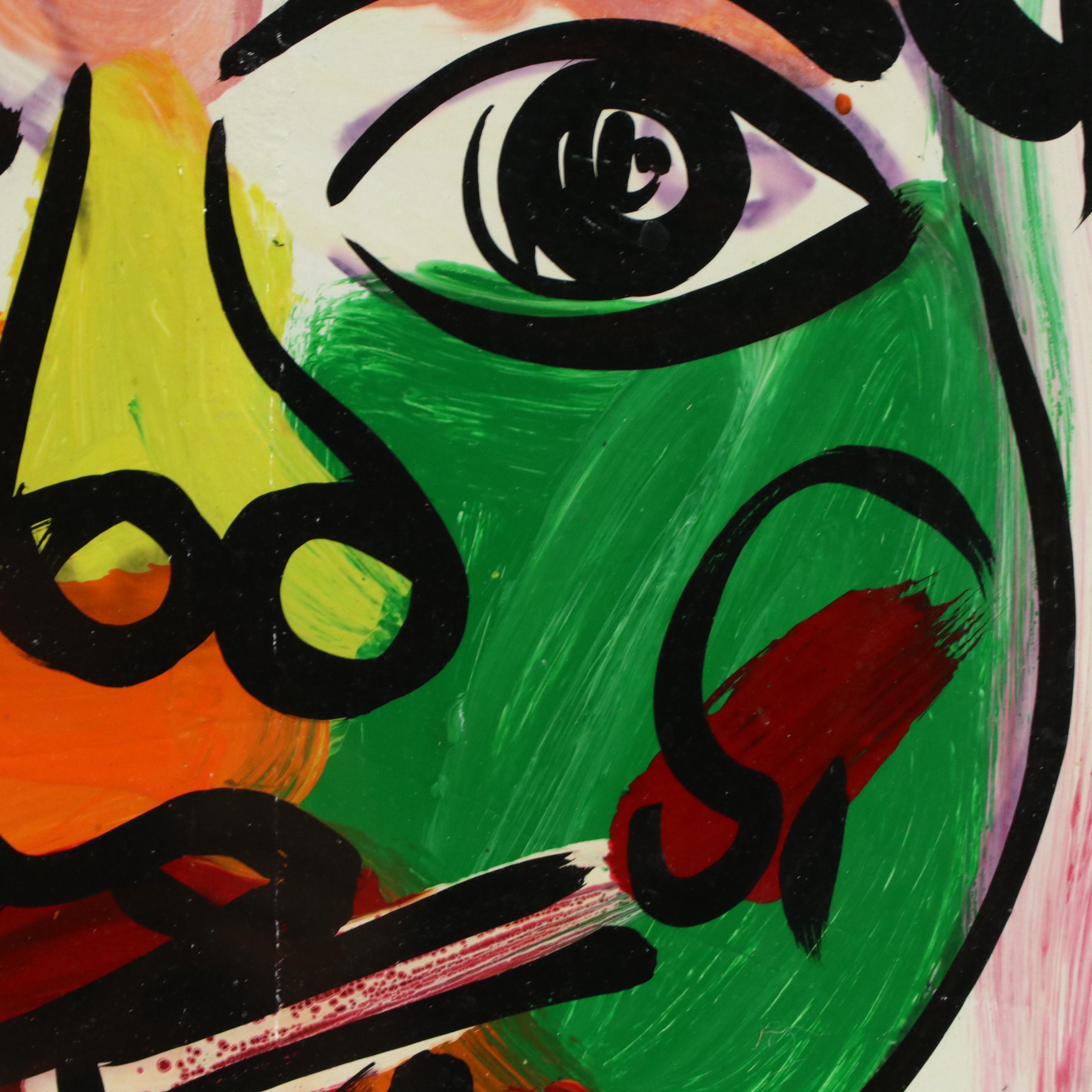 Peter Keil Abstract Portrait Acrylic Painting, Late 20th Century