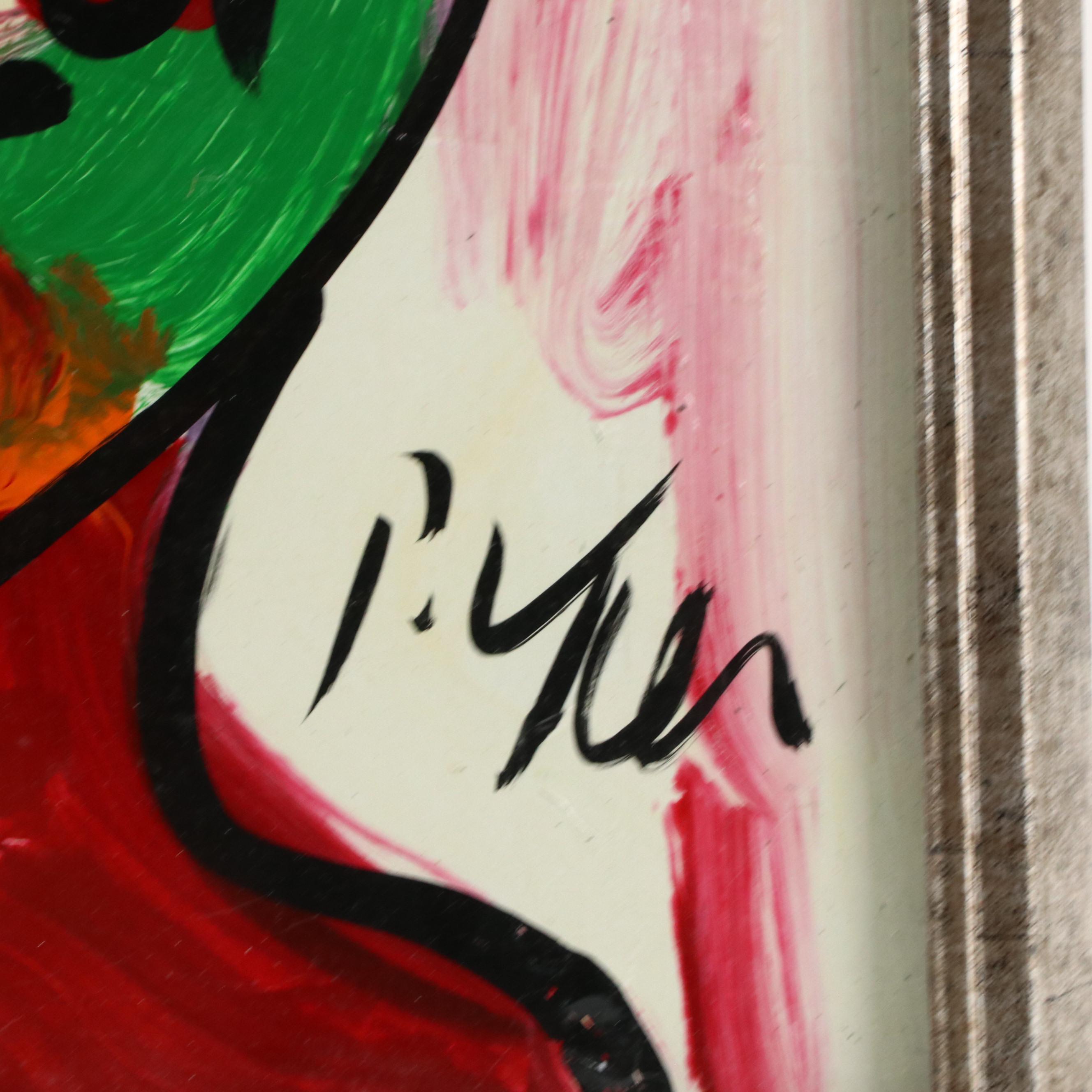 Peter Keil Abstract Portrait Acrylic Painting, Late 20th Century