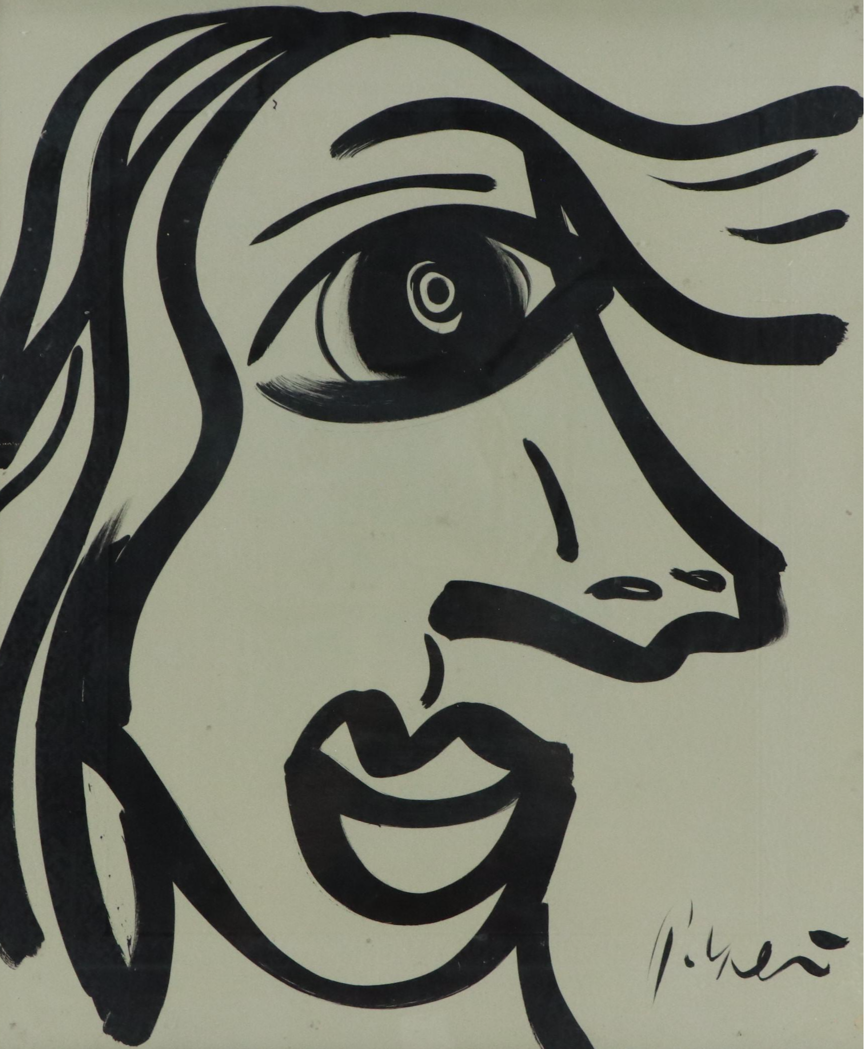 Peter Keil Abstract Portrait Acrylic Painting, Late 20th Century