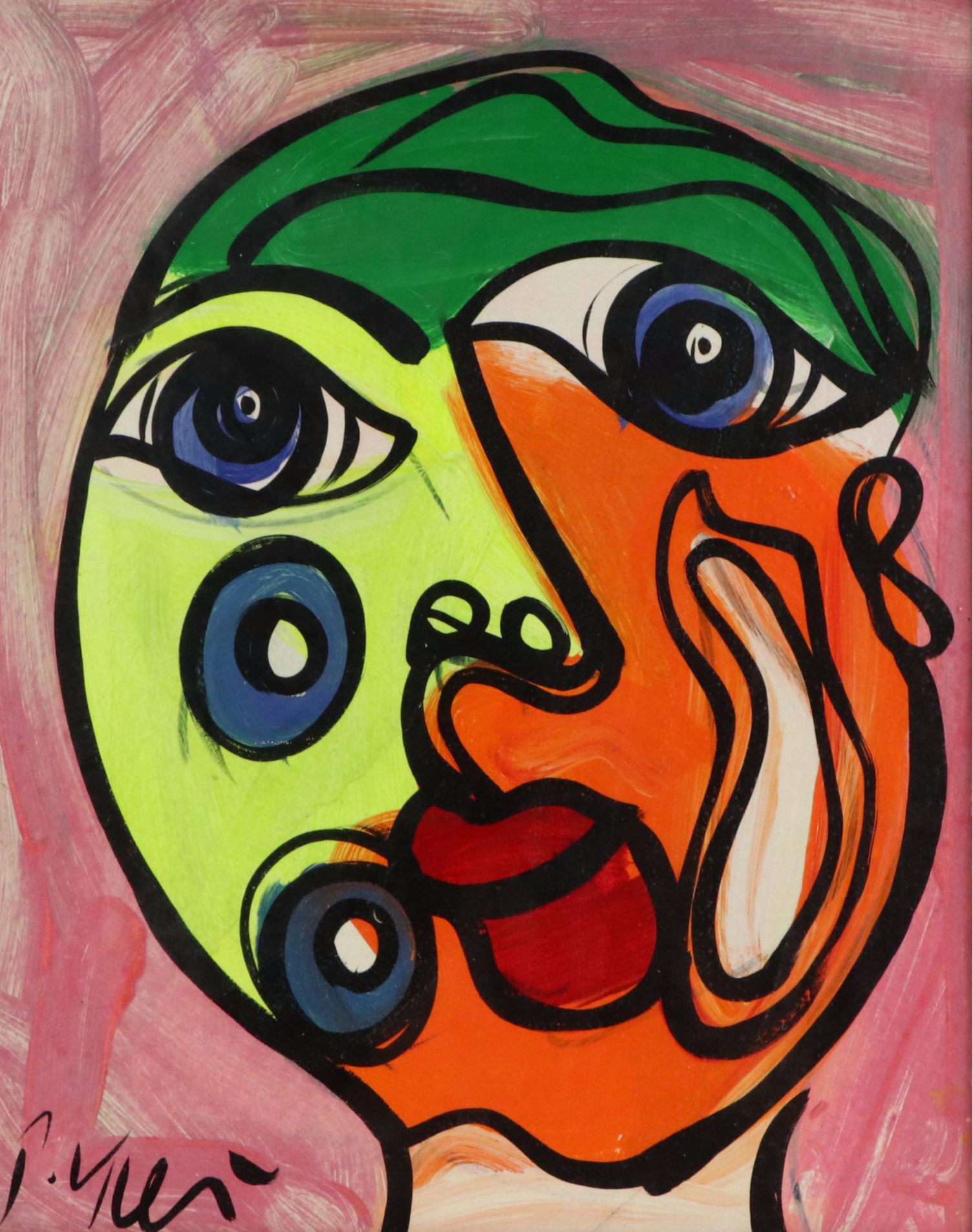 Peter Keil Abstract Portrait Acrylic Painting, Late 20th Century