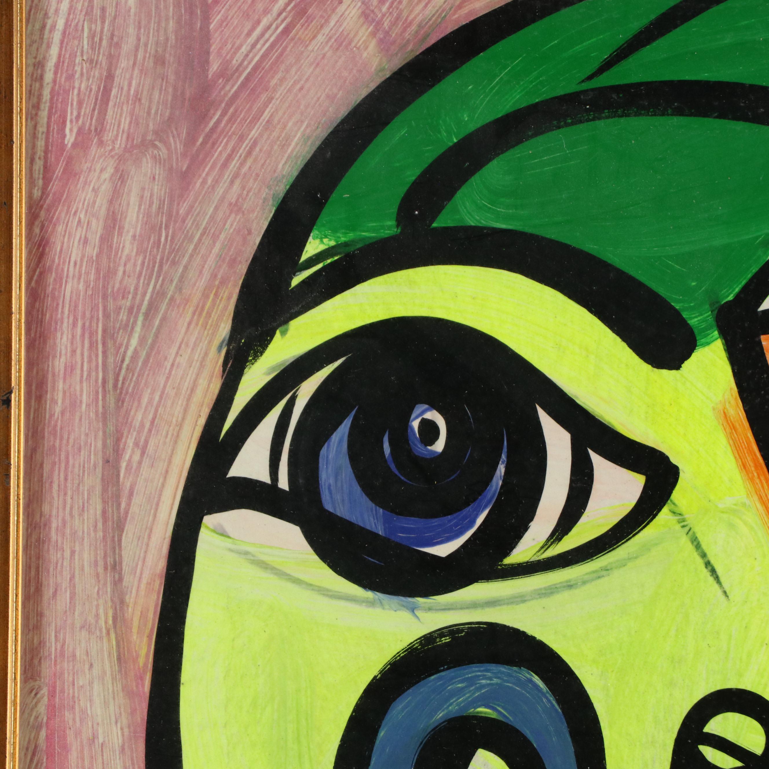 Peter Keil Abstract Portrait Acrylic Painting, Late 20th Century