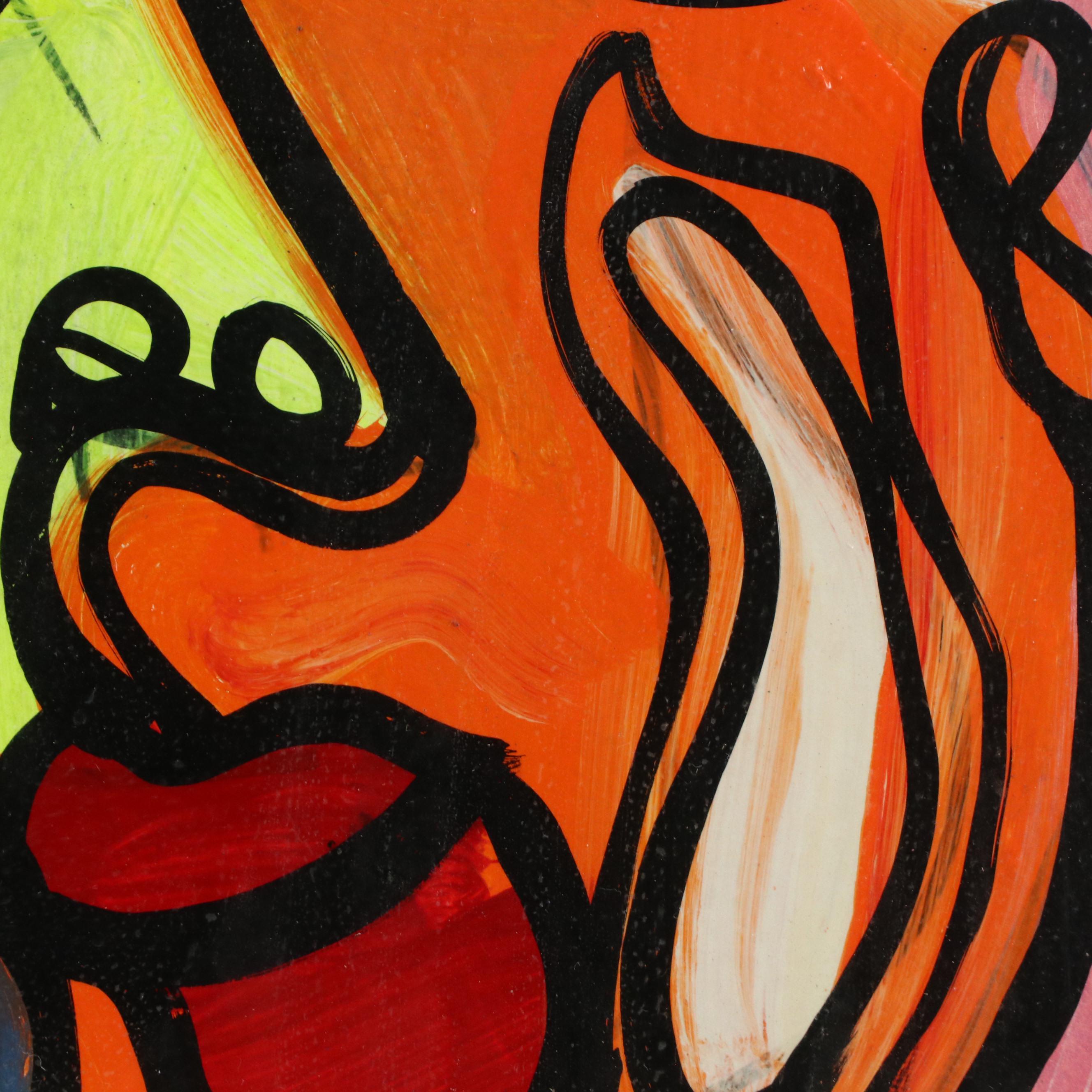 Peter Keil Abstract Portrait Acrylic Painting, Late 20th Century