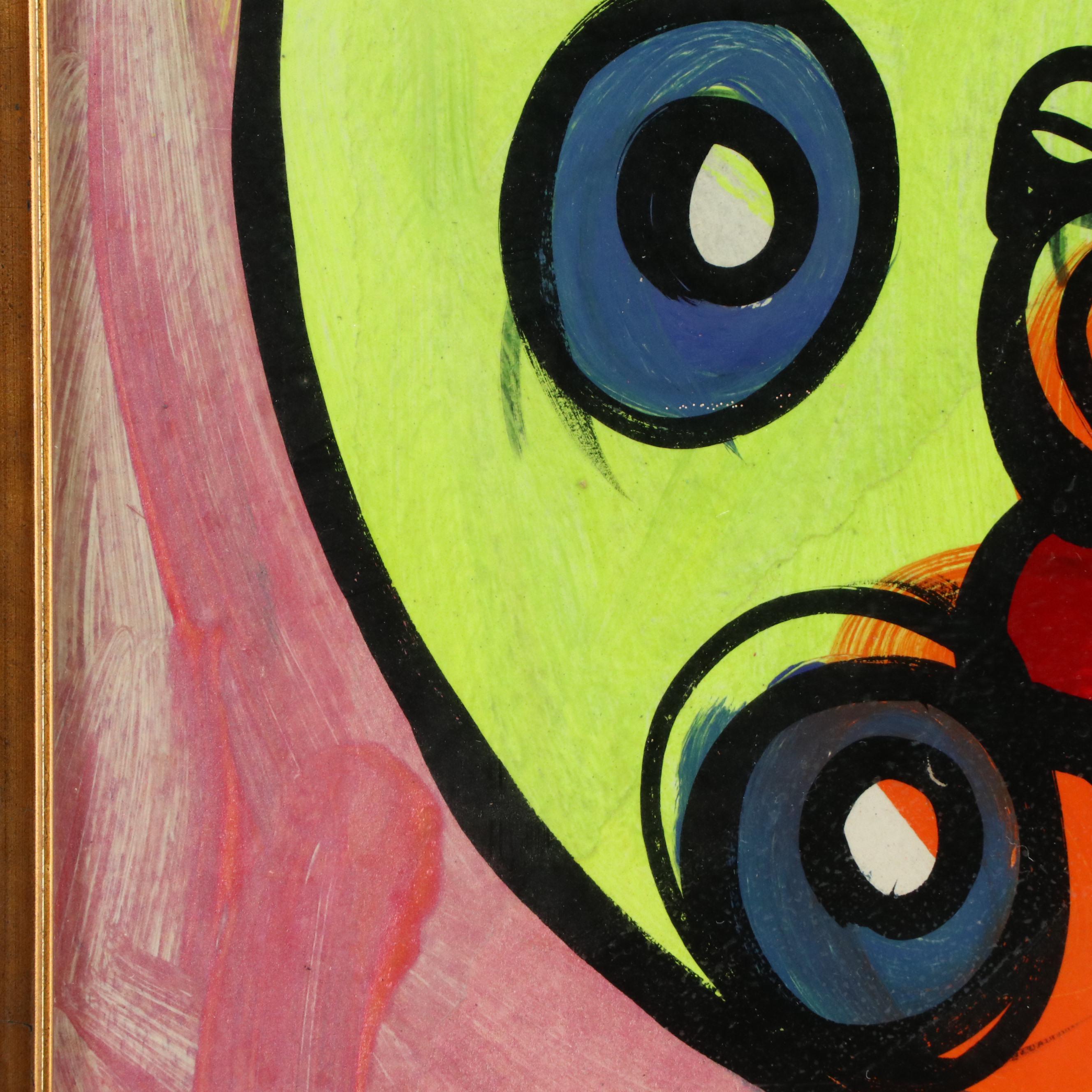 Peter Keil Abstract Portrait Acrylic Painting, Late 20th Century