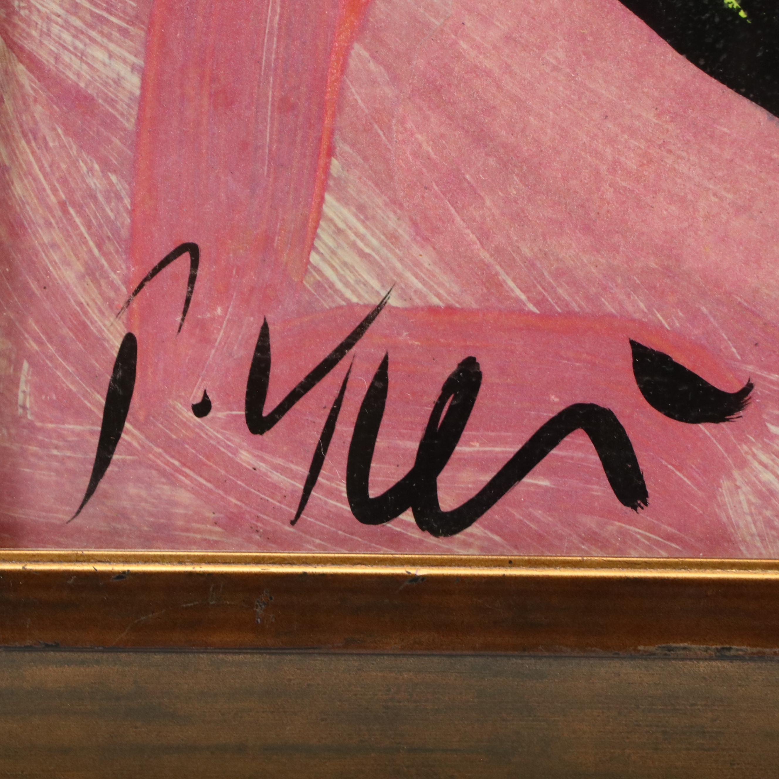 Peter Keil Abstract Portrait Acrylic Painting, Late 20th Century