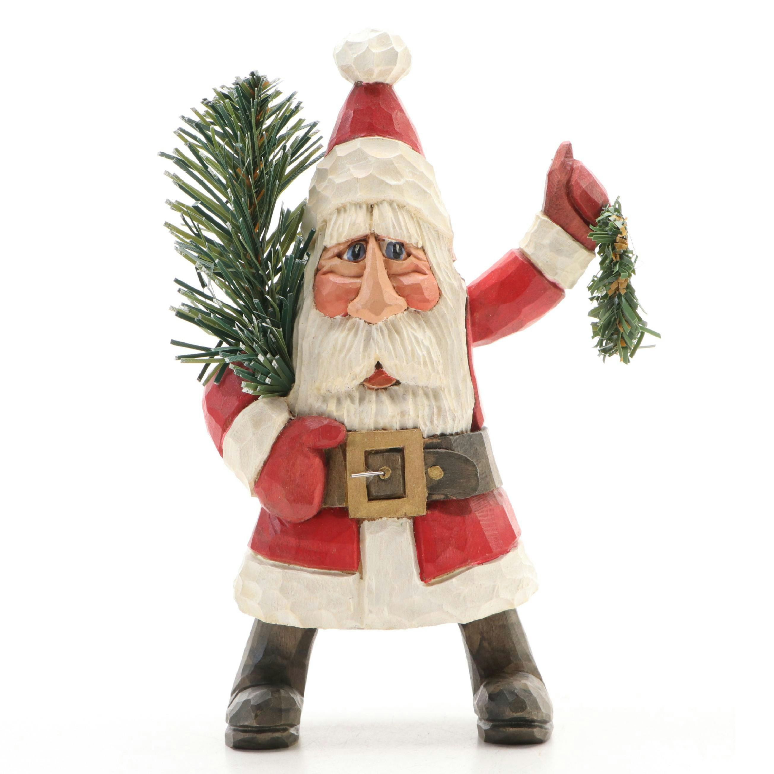 Al Streetman Folk Art Wooden Carved Santa