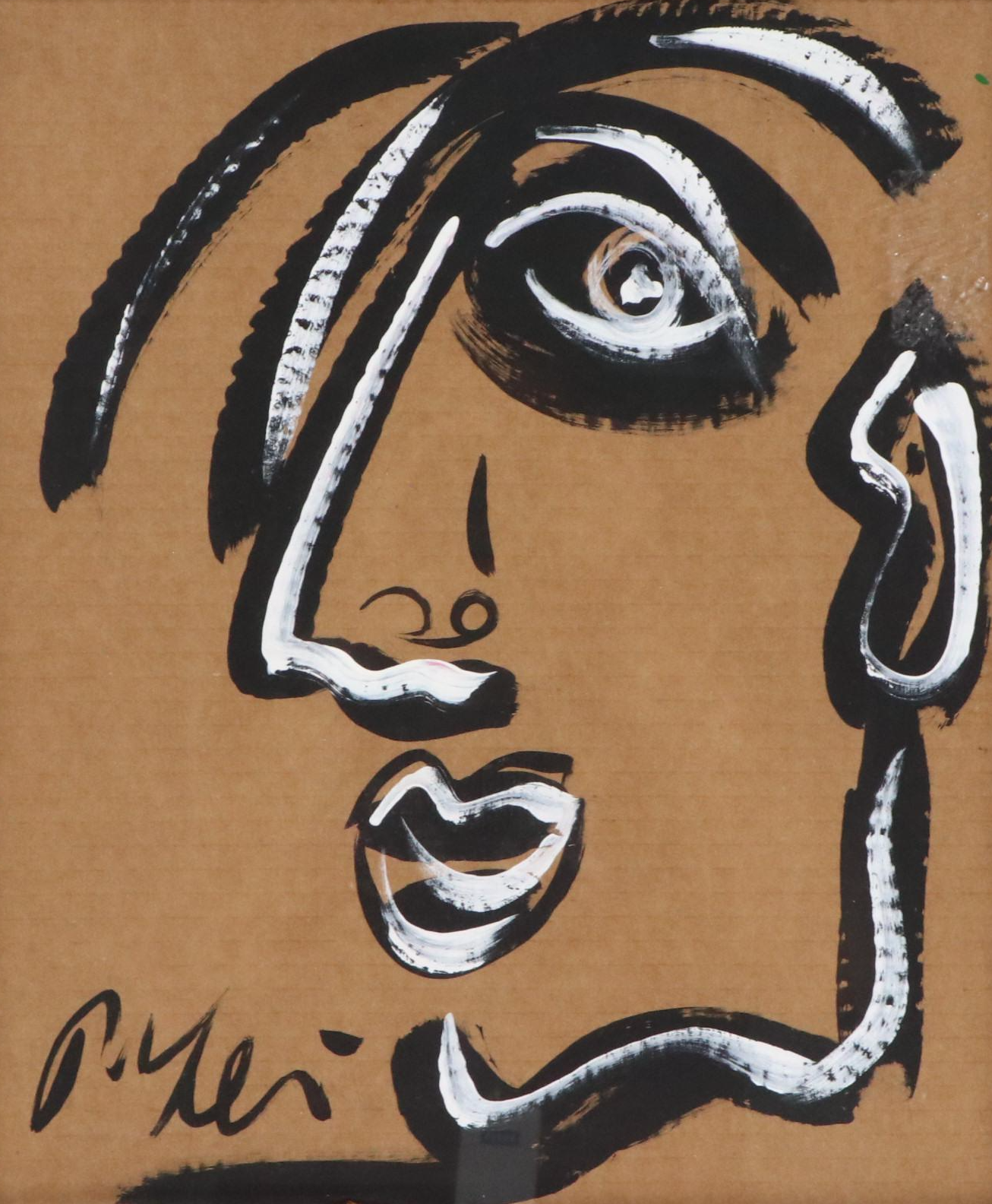 Peter Keil Abstract Portrait Acrylic Painting, Late 20th Century